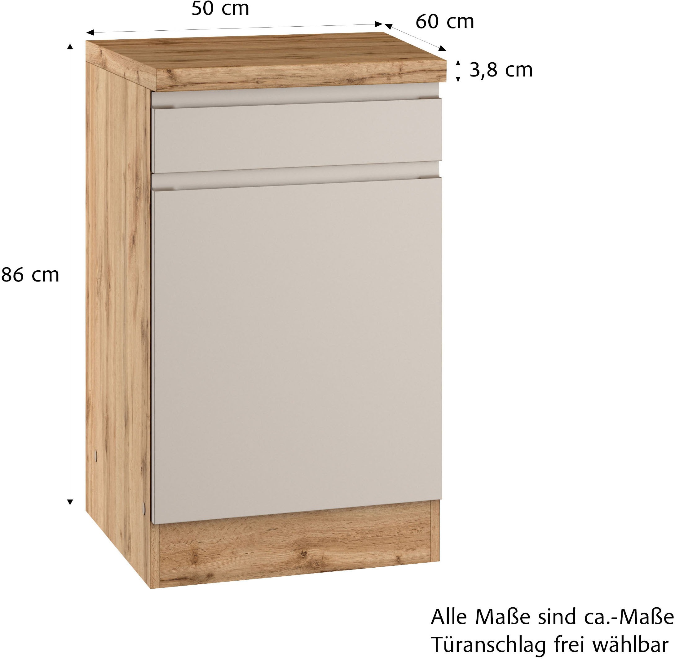 KOCHSTATION Armoire basse »KS-Virginia,neu in verbesserter Ausführung« Rangement, Softclose, avec plan de travail CPL,  largeur 50 cm, 1 porte, 1 tiroir, fonction soft-close