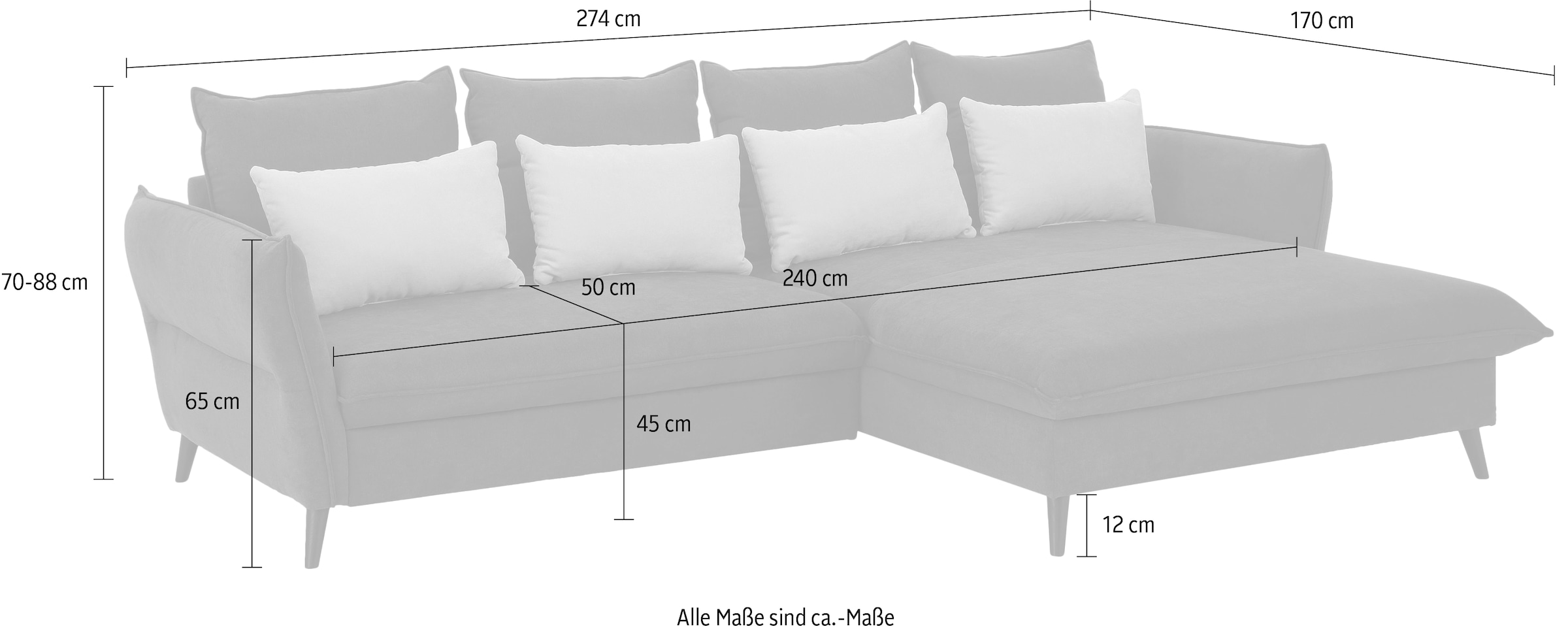 Home affaire Canapé d'angle »Tirano, moderne Optik, komfortabel, Breite 274cm,L-Form« au choix avec fonction lit et coffre de lit