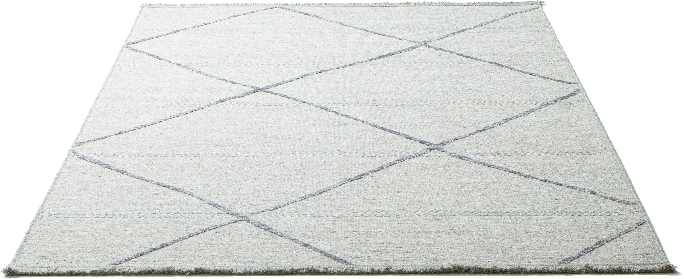 Sansibar Tapis »Braderup« Rectangulaire 2 mm Höhe tissu plat, design scandinave moderne, motif losanges, avec franges