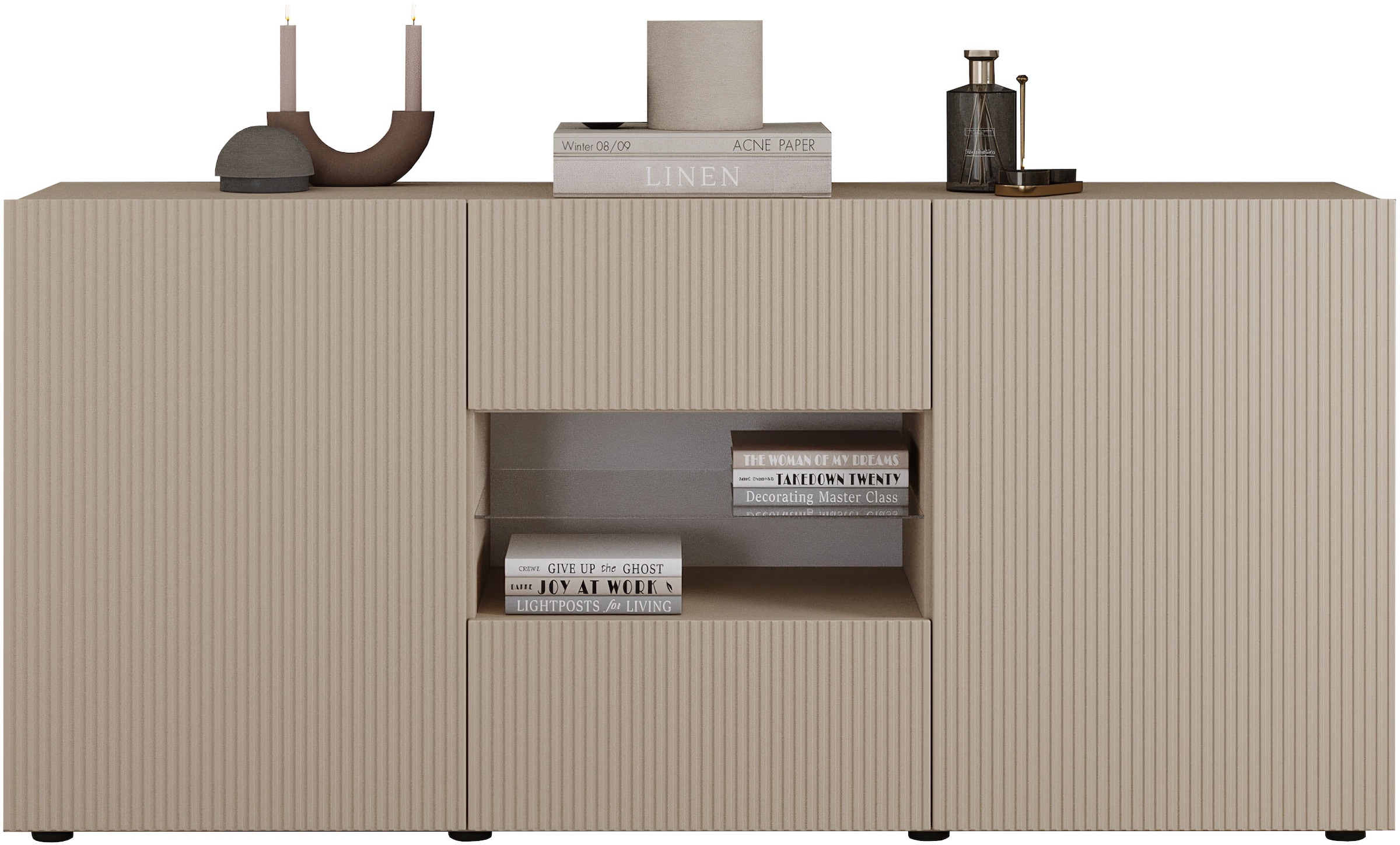 Home affaire Sideboard »Rio Breite 181 cm, Kommode mit 2 Türen u. 2 Schubkästen,« geriffelte MDF-Fronten, modern u. elegant, viel Stauraum