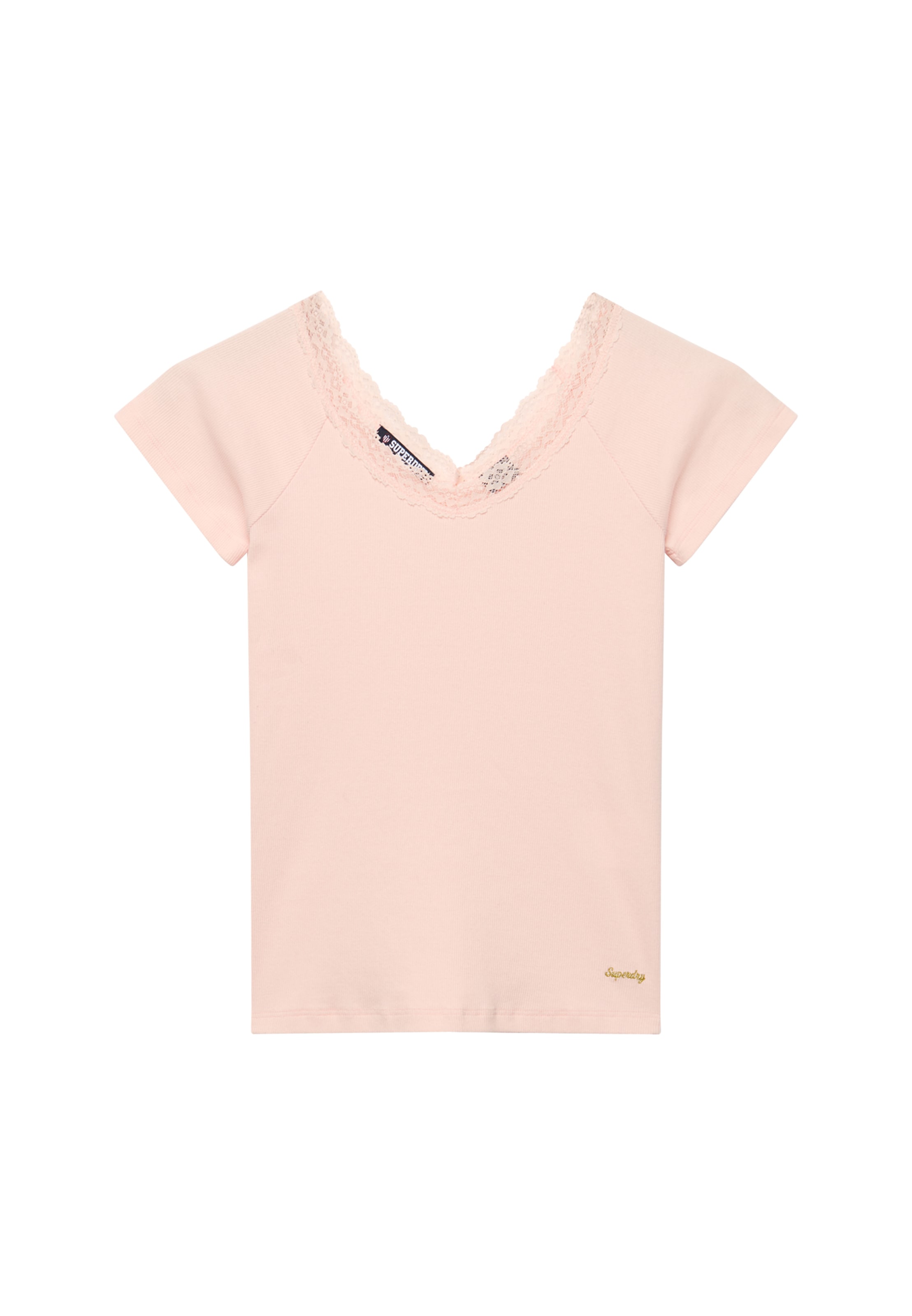 Superdry T-shirt en V »ATH ESS LACE TRIM V TEE« avec pointe