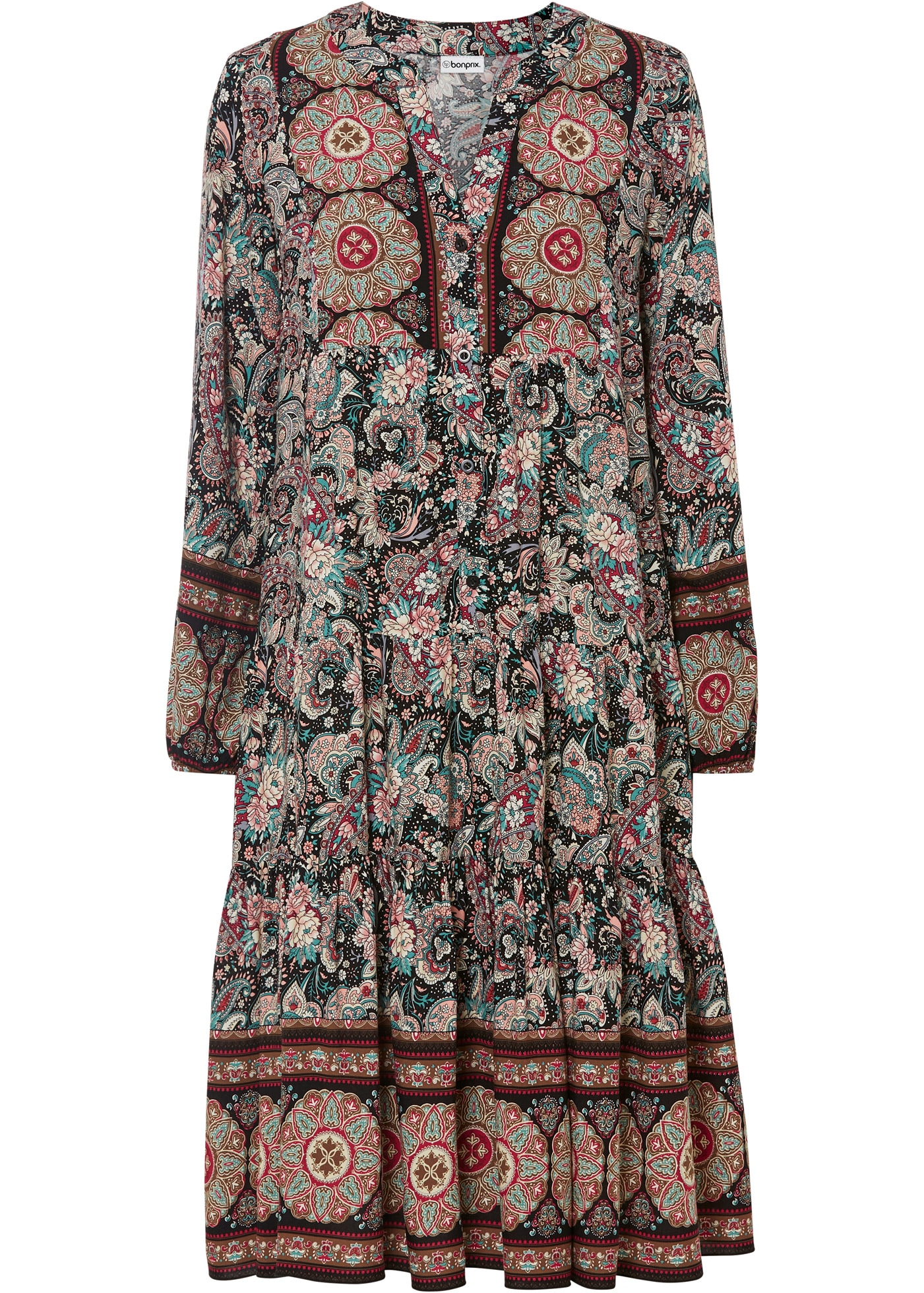 bonprix Robe tunique für Festivals, aus Viskose, A-Linien-Passform, mit langem Arm