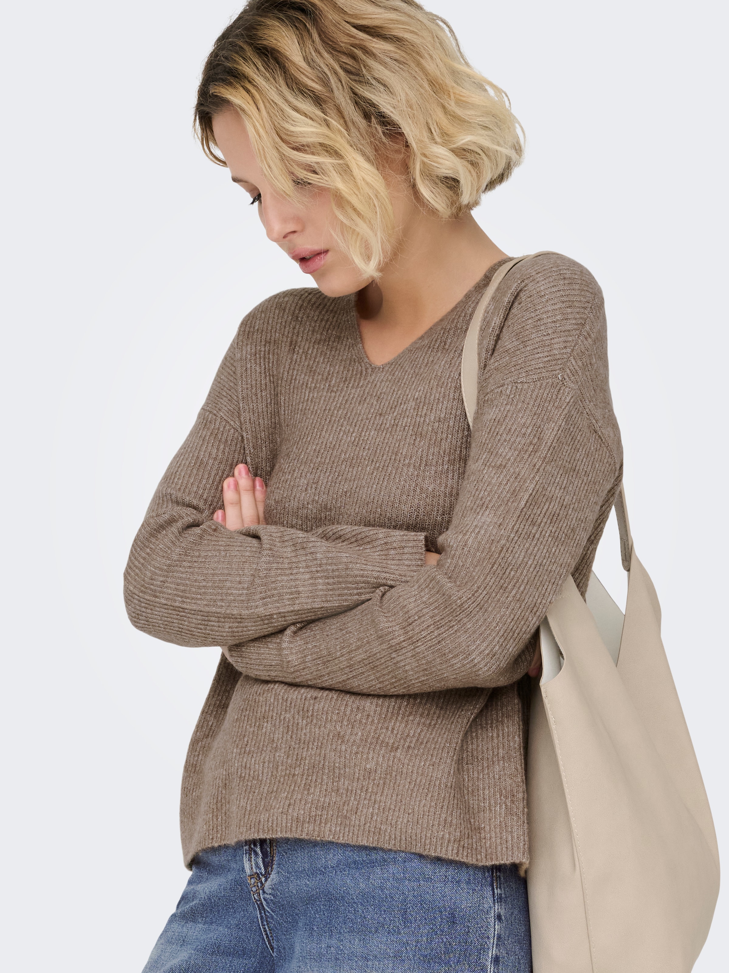 ONLY V-Ausschnitt-Pullover »ONLCAMILLA V-NECK L/S PULLOVER KNT NOOS« Materialmix, regular fit