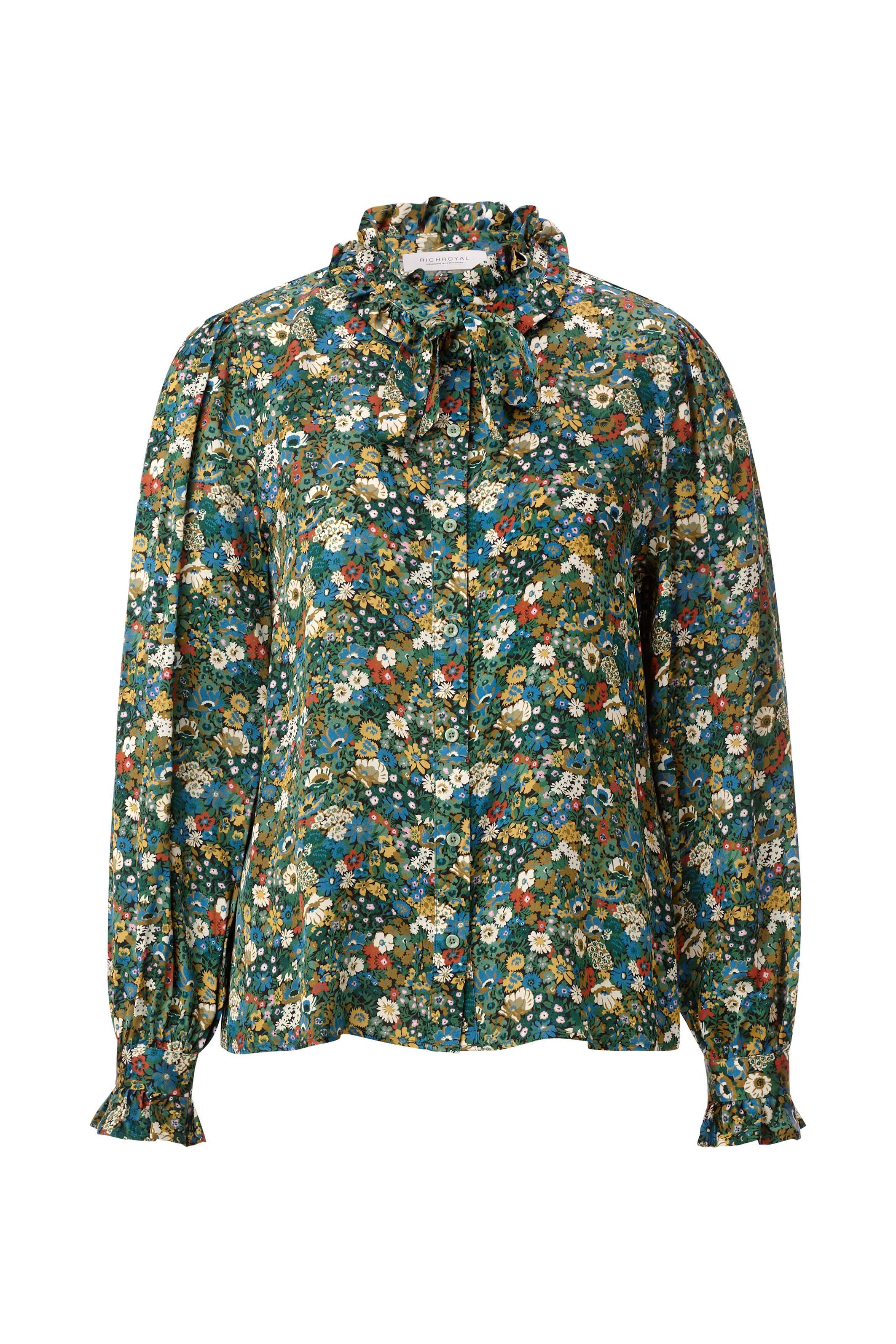 RICHROYAL Blouse à manches longues avec imprimé floral, détails à volants