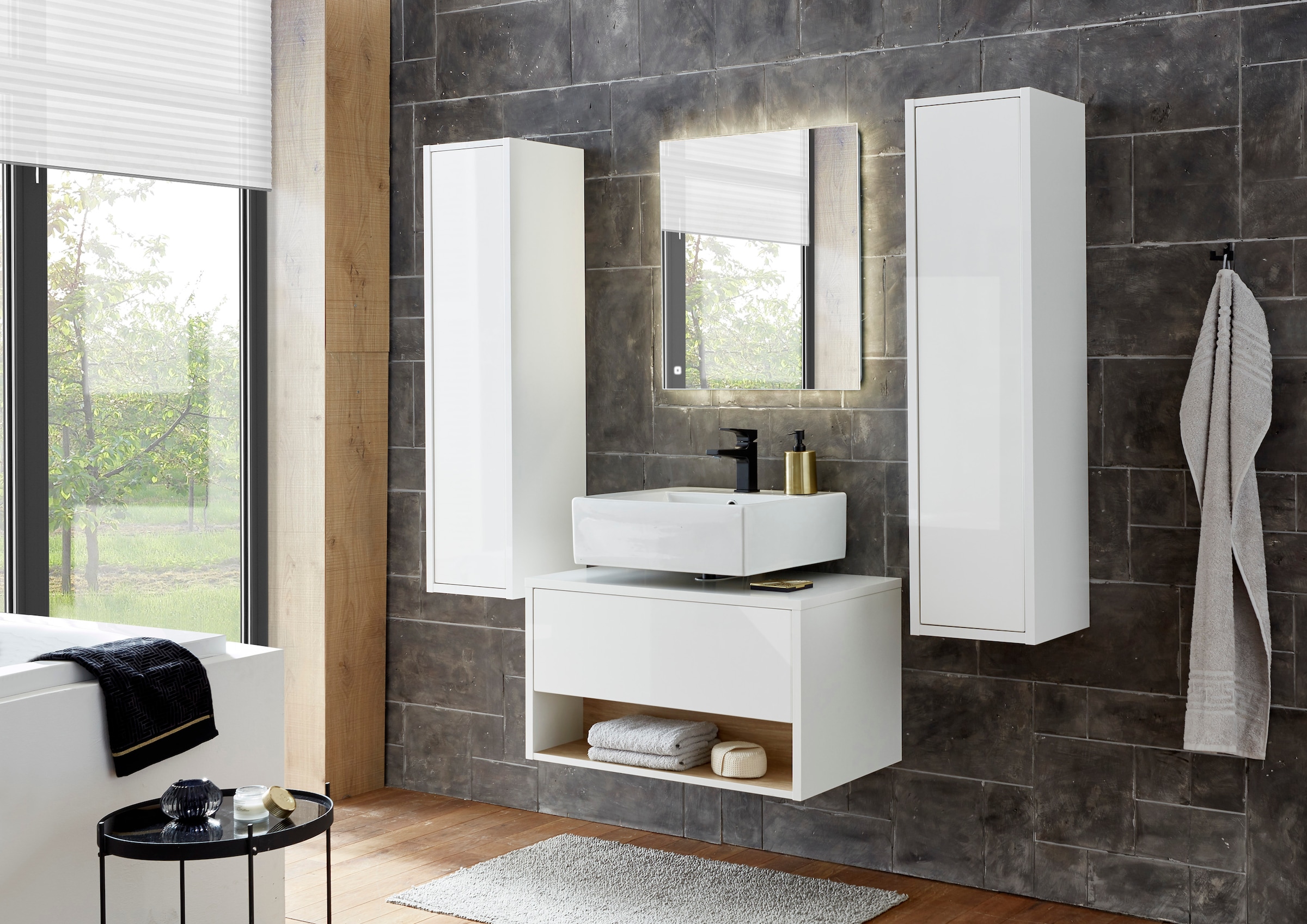 PLACES OF STYLE Badmöbel-Set »Studio Line, Bad im modernen Design, 4-teiliges Badezimmer« 4 Stk. tlg.