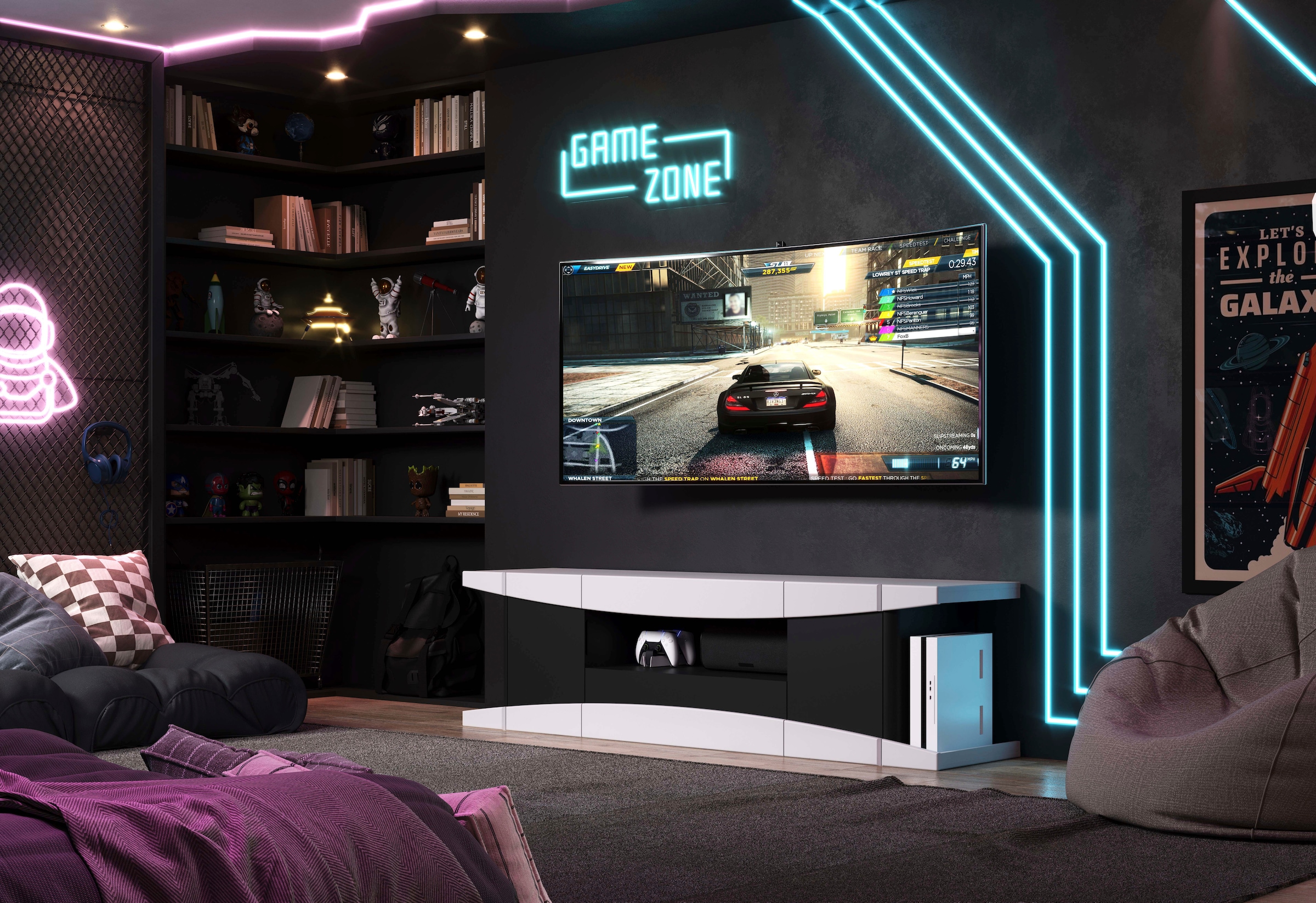 INOSIGN Table basse »NextLevel speziell geeignet für Spielekonsolen« Gaming-Lowboard wahlweise mit Beleuchtung - (B/T/H) 180/42/52 cm