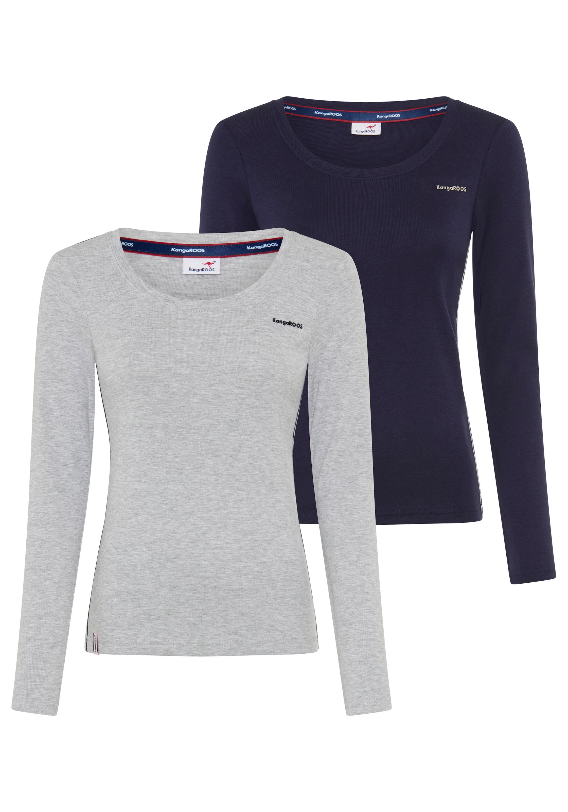 KangaROOS T-shirt à manches longues pack de 2,  lot de 2, longueur couvrant les hanches, coupe basique, manches longues