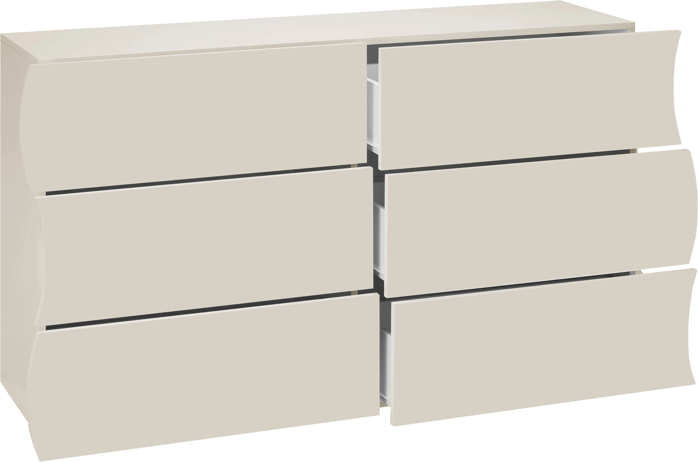 Home affaire Commode »Onda« Onda, largeur 154 cm, cachemire, avec 6 tiroirs, fabriqué en Italie
