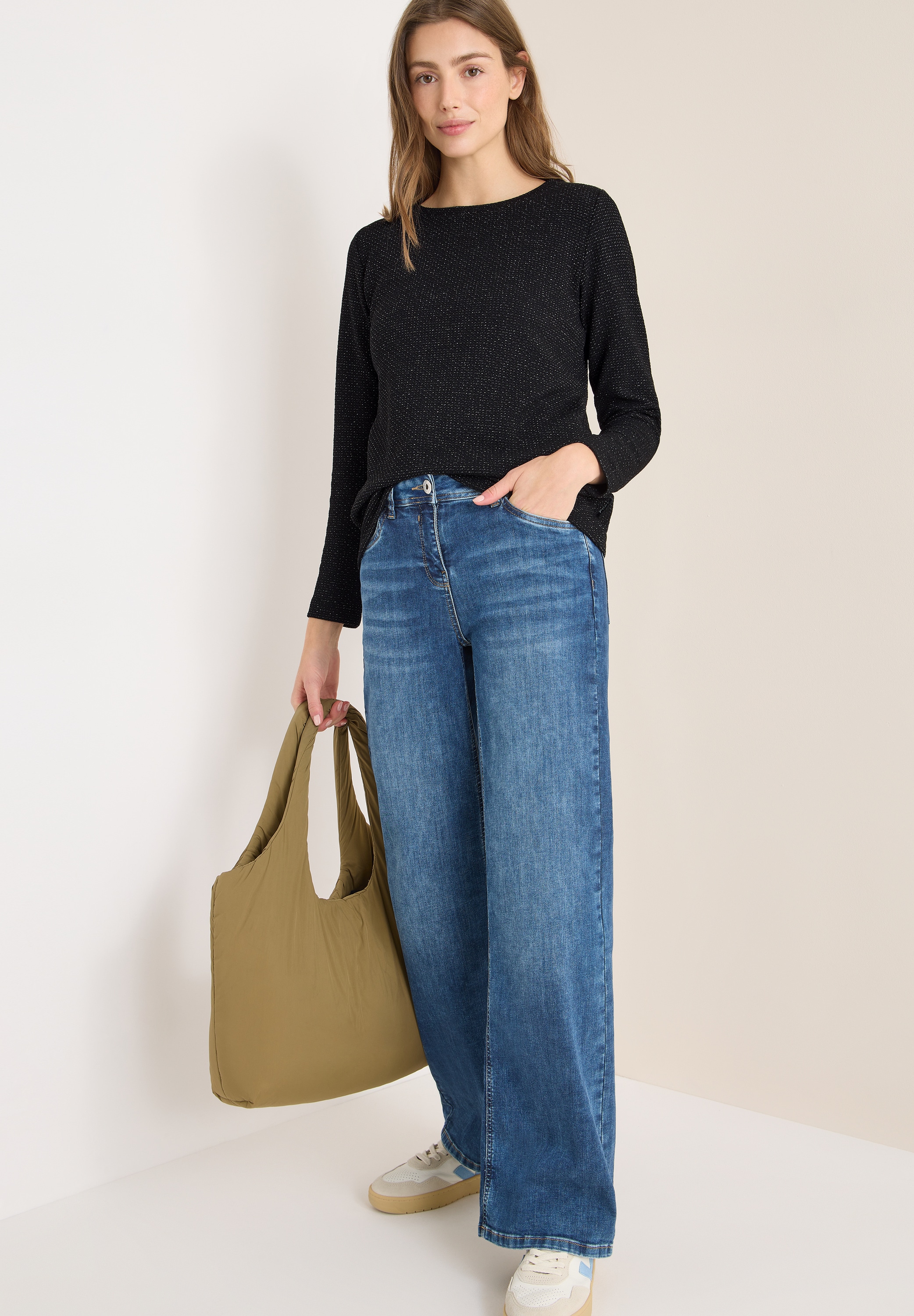 Cecil T-shirt à manches longues Glitzerdetails und Struktur-Optik