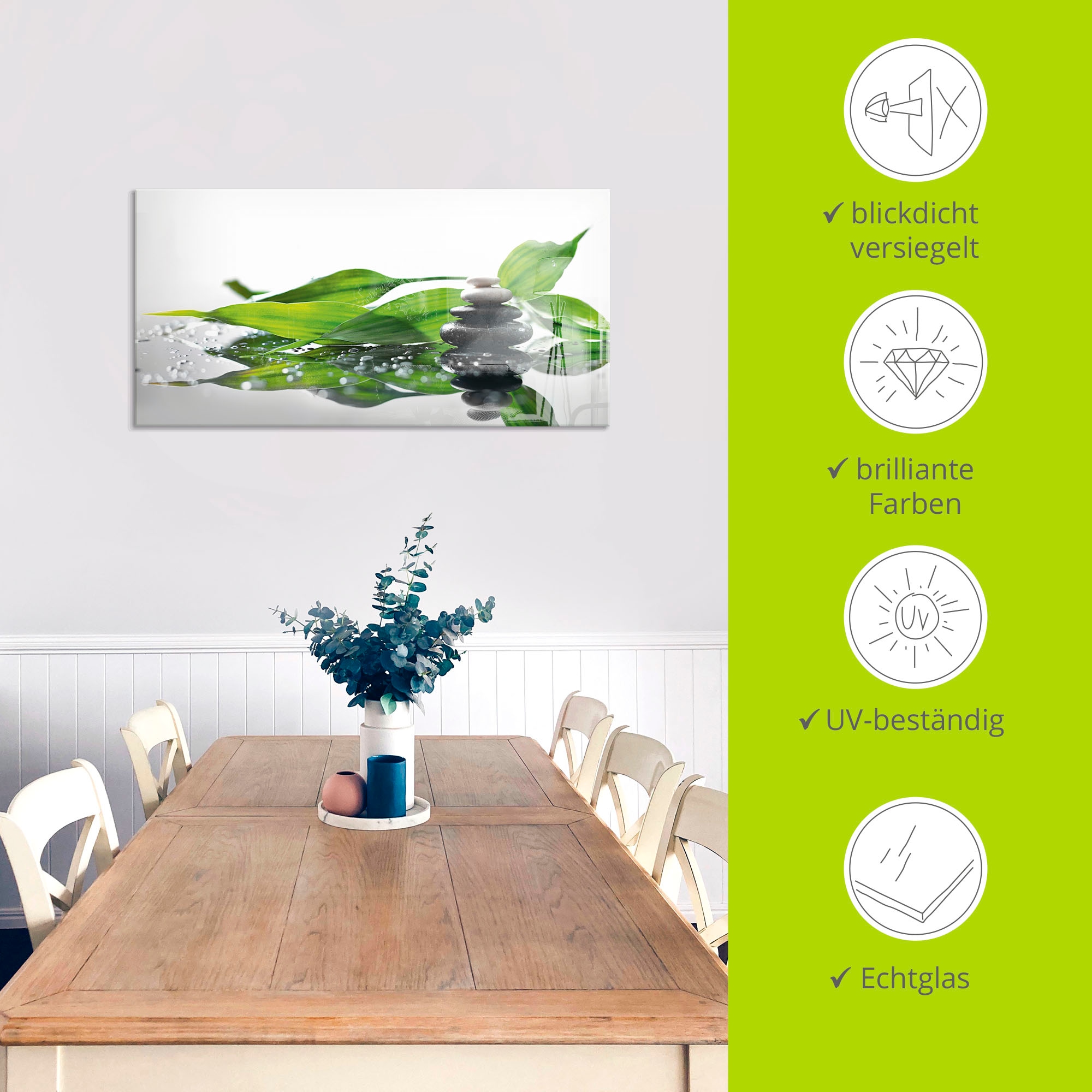 Artland Tableau en verre »Spa mit Steinen und Bambus« Zen 1 cuis tlg. disponible en différentes tailles