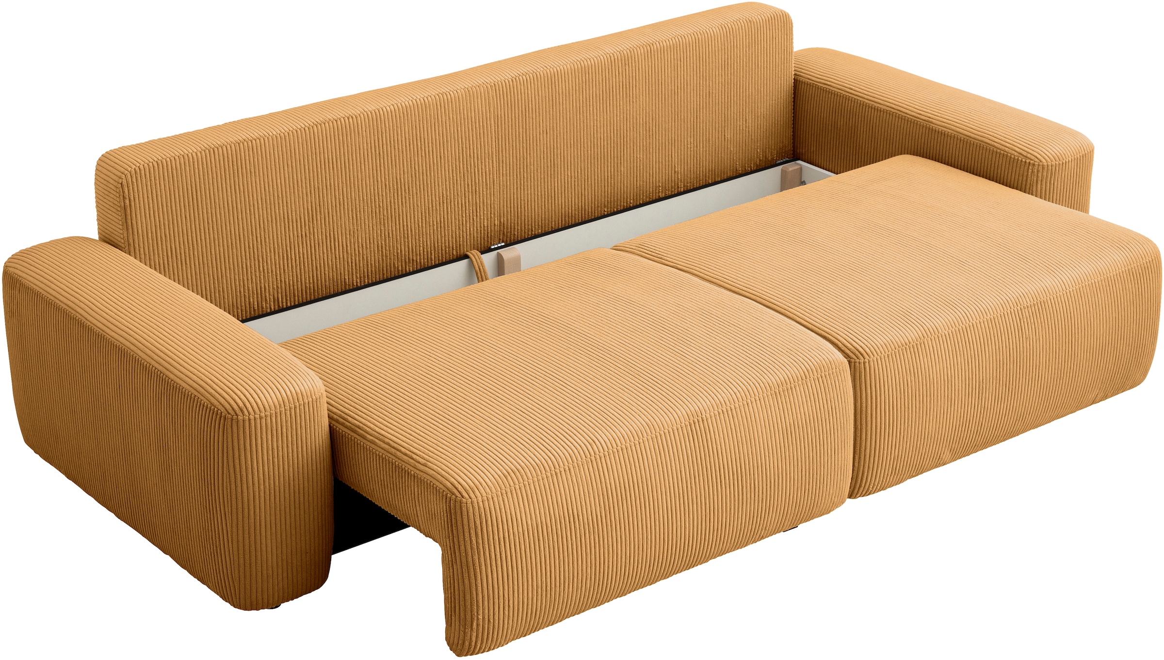 Home affaire 3-Sitzer »TORGE (257cm), Sofa,Schlafsofa in Cord, Samtvelours, Struktur fein« rundes Design, Schlaffunktion u. Bettkasten, Liegefläche: 135/200 cm