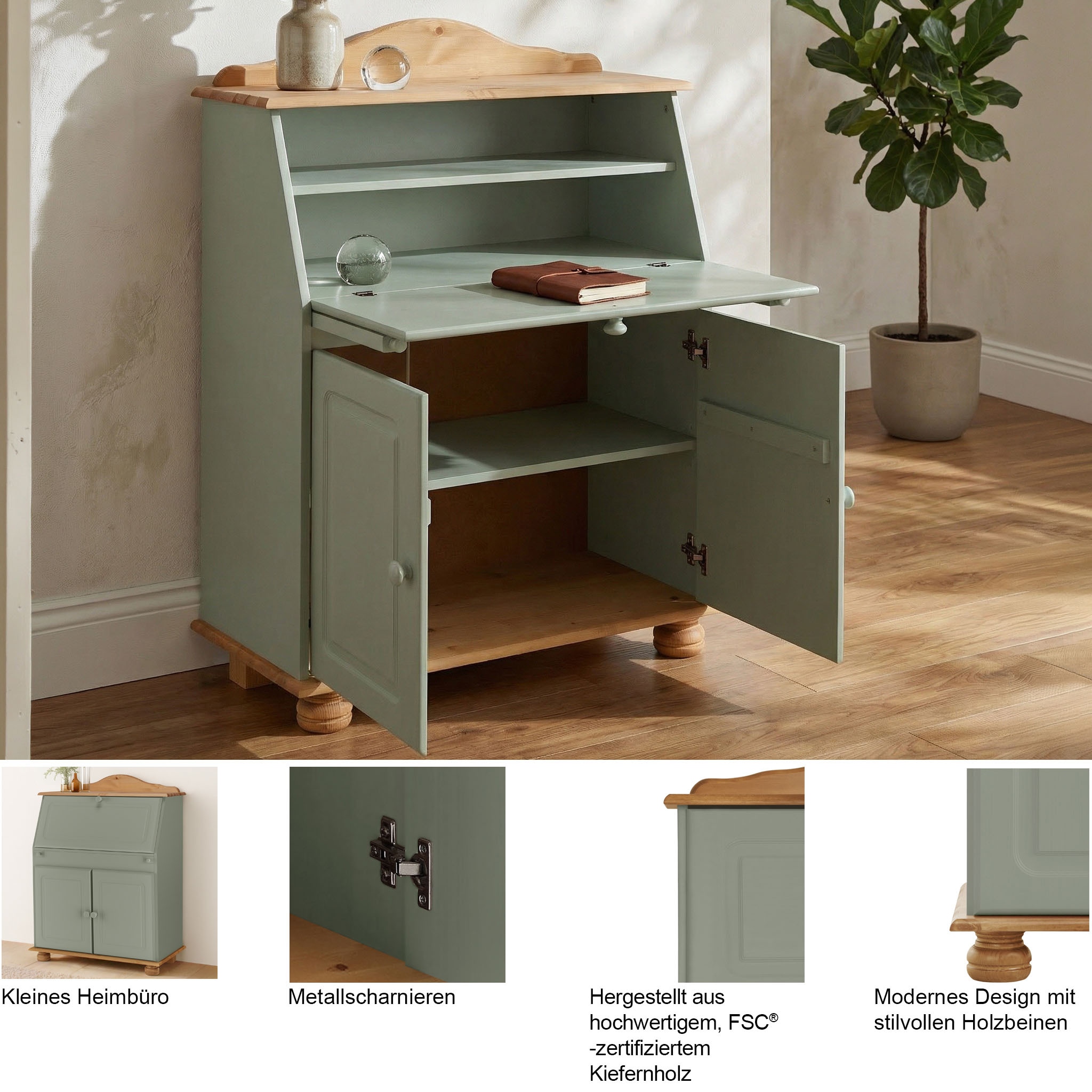 GOODproduct Sekretär »Mette, Schreibtisch im Landhausstil,« aus Massivholz, Breite 82 cm
