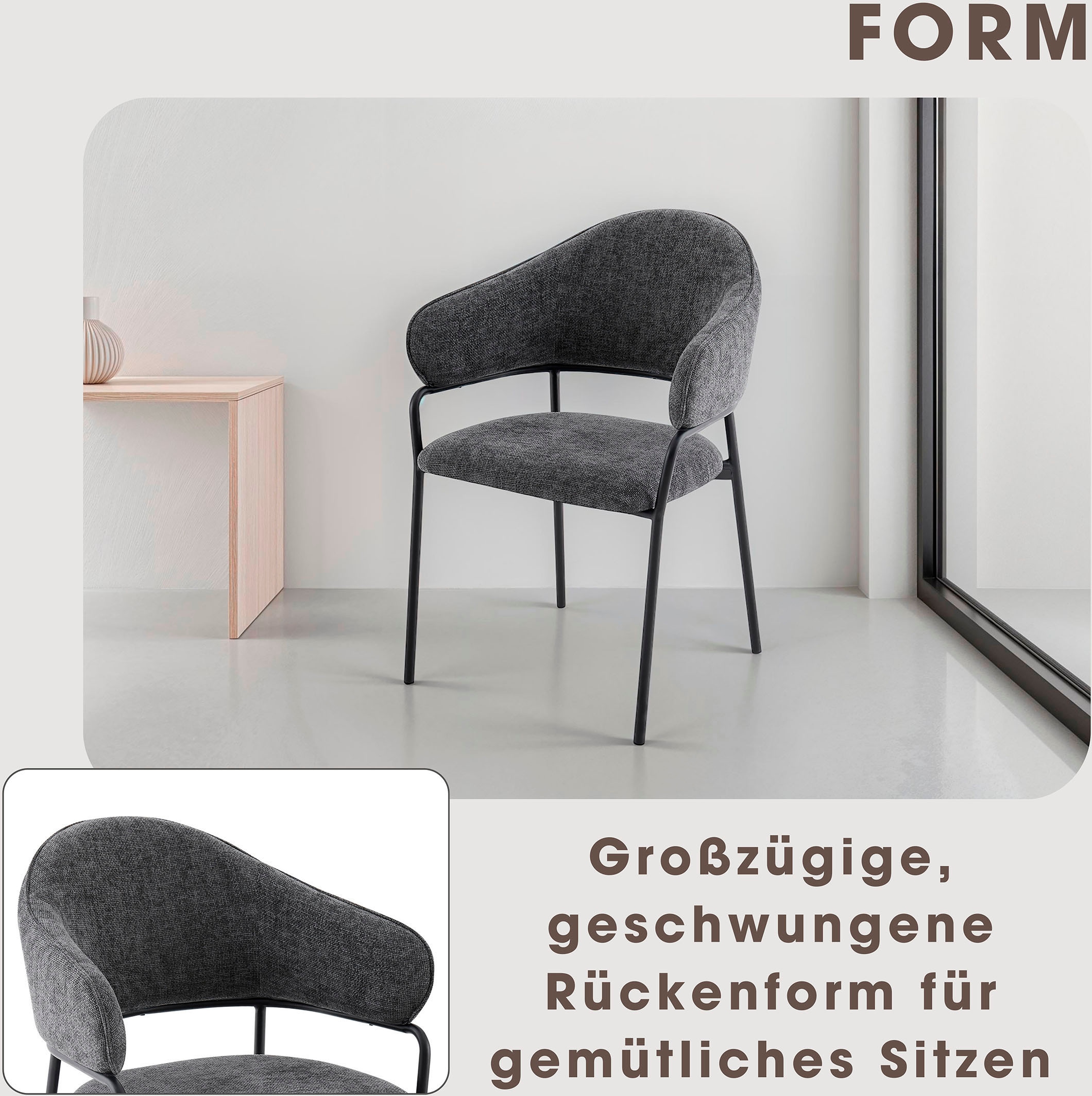 byLIVING Esszimmerstuhl »Curve« (Set) 2 Stk.moderner Stoff Stuhl mit gemütlichem Sitzkomfort, verschiedene Farben.