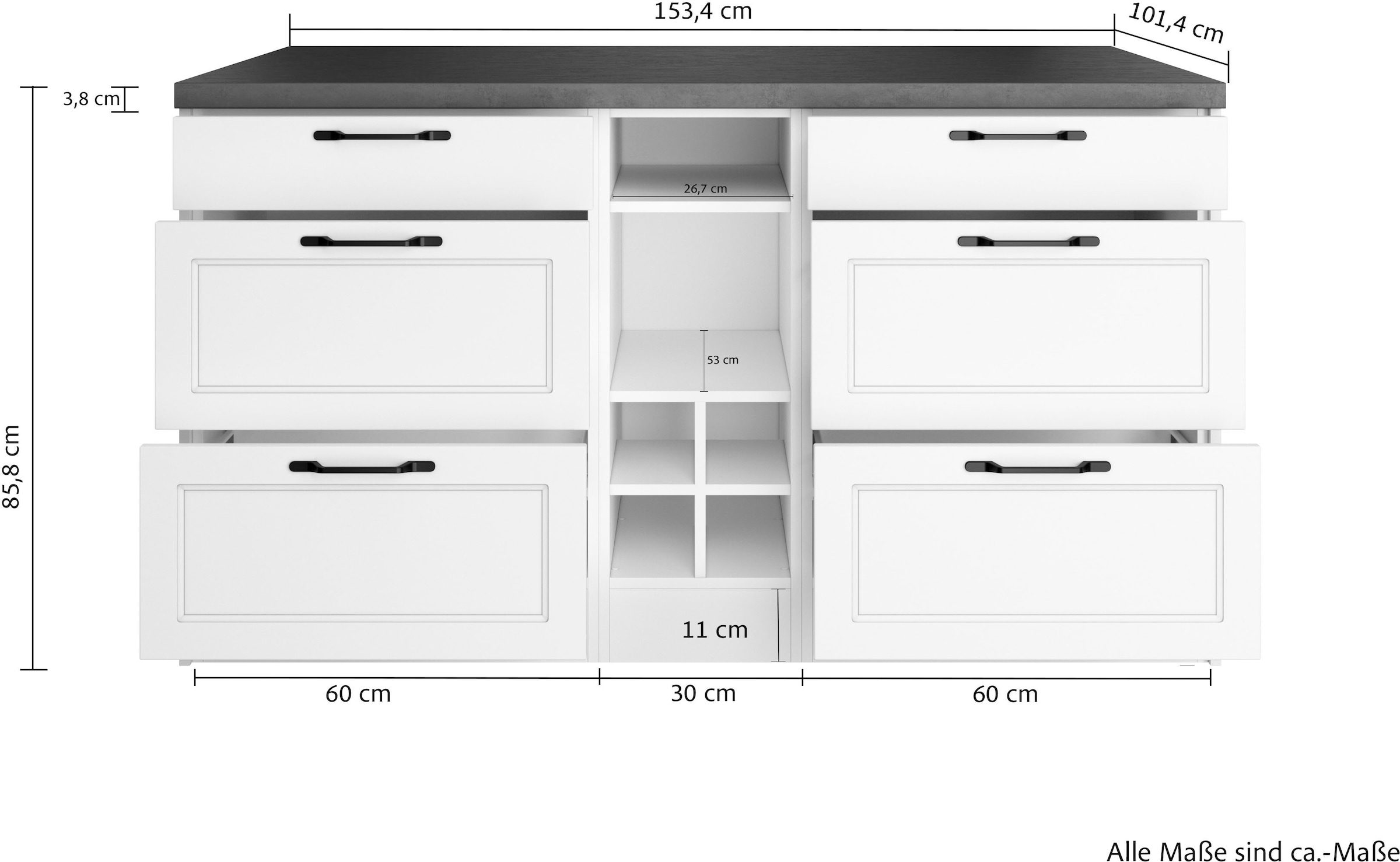 KOCHSTATION Ilot de cuisine »KS-Lani, Breite 153 cm, mit Flaschenregal« façades MDF, plan de travail épaisseur 38mm