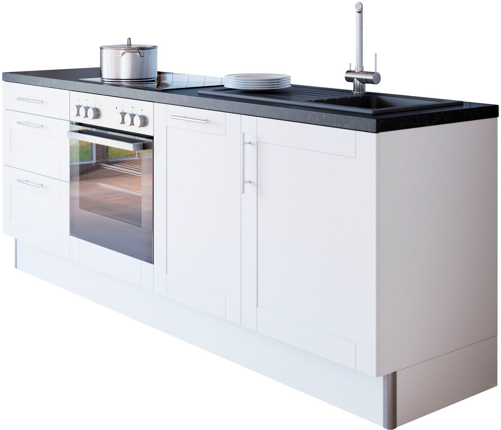 KOCHSTATION Küchenzeile »KS-Ahus« 225 cm breit,wahlweise mit E-Geräten,Soft Close Funktion, MDF Fronten