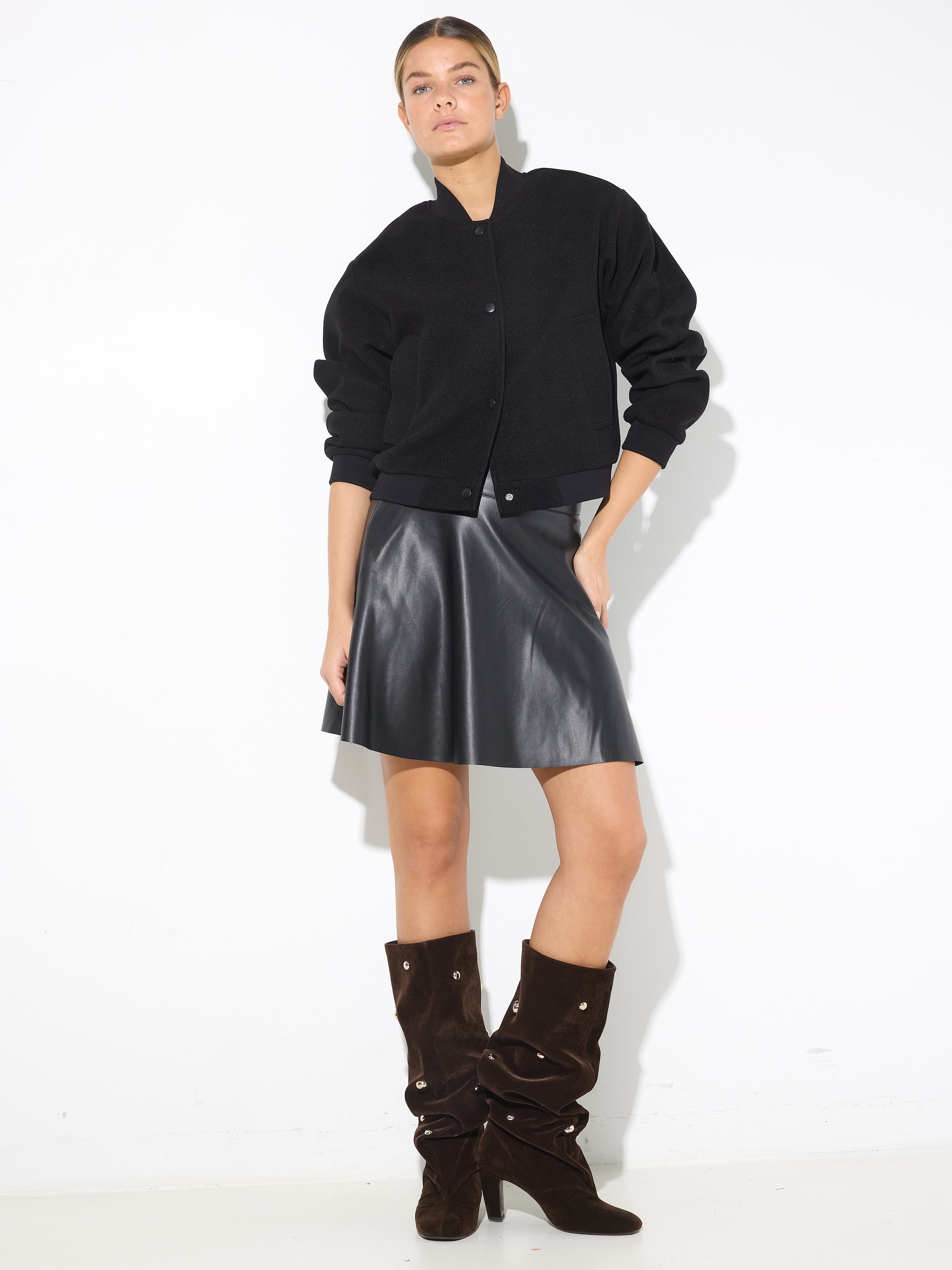 Noisy may Lederimitatrock »NMANDY PU HW FLARED SKIRT WVN NOOS«