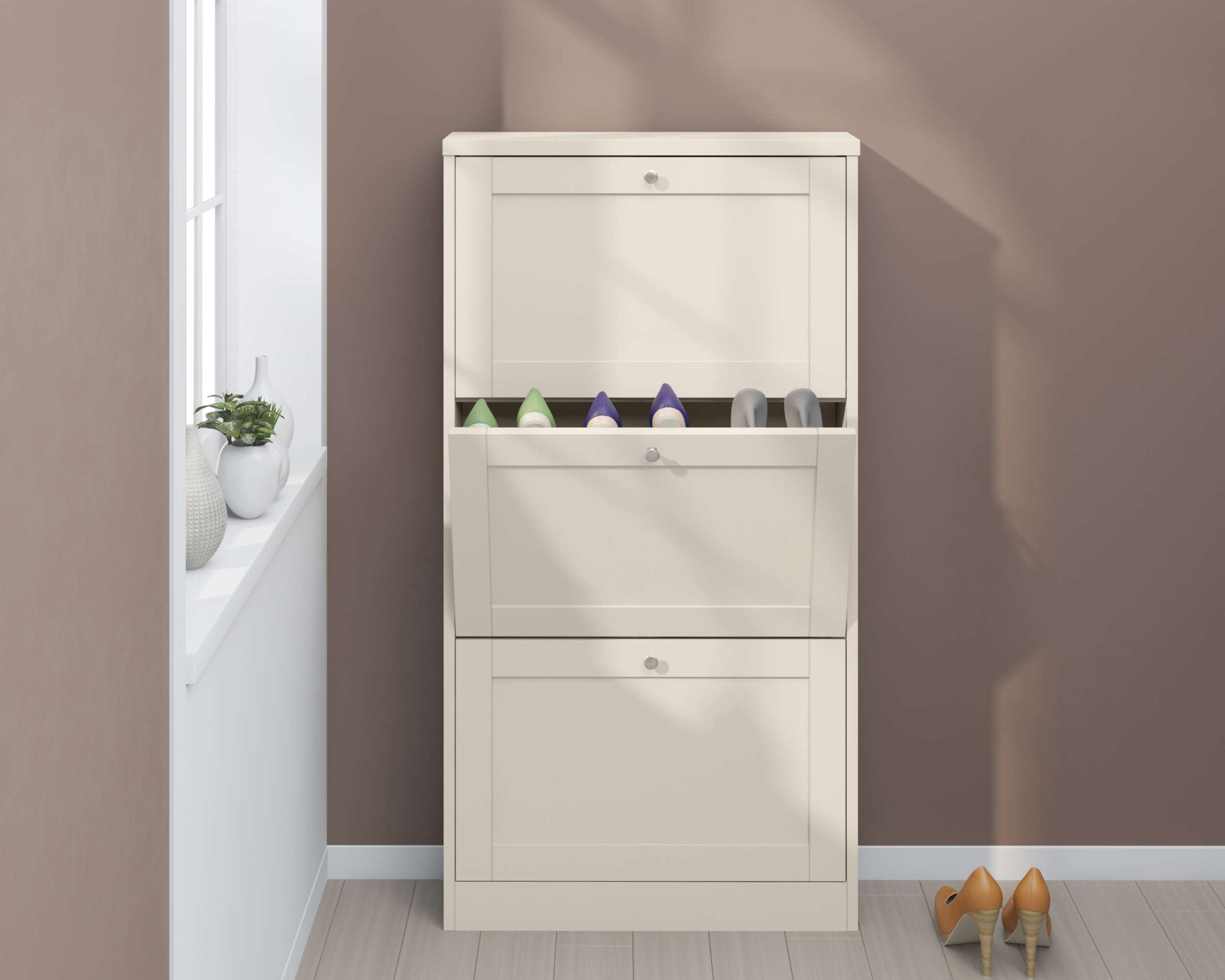 GOODproduct Armoire à chaussures »Heide« Largeur 70 cm, avec 3 volets et façade facettée, hauteur env. 130 cm