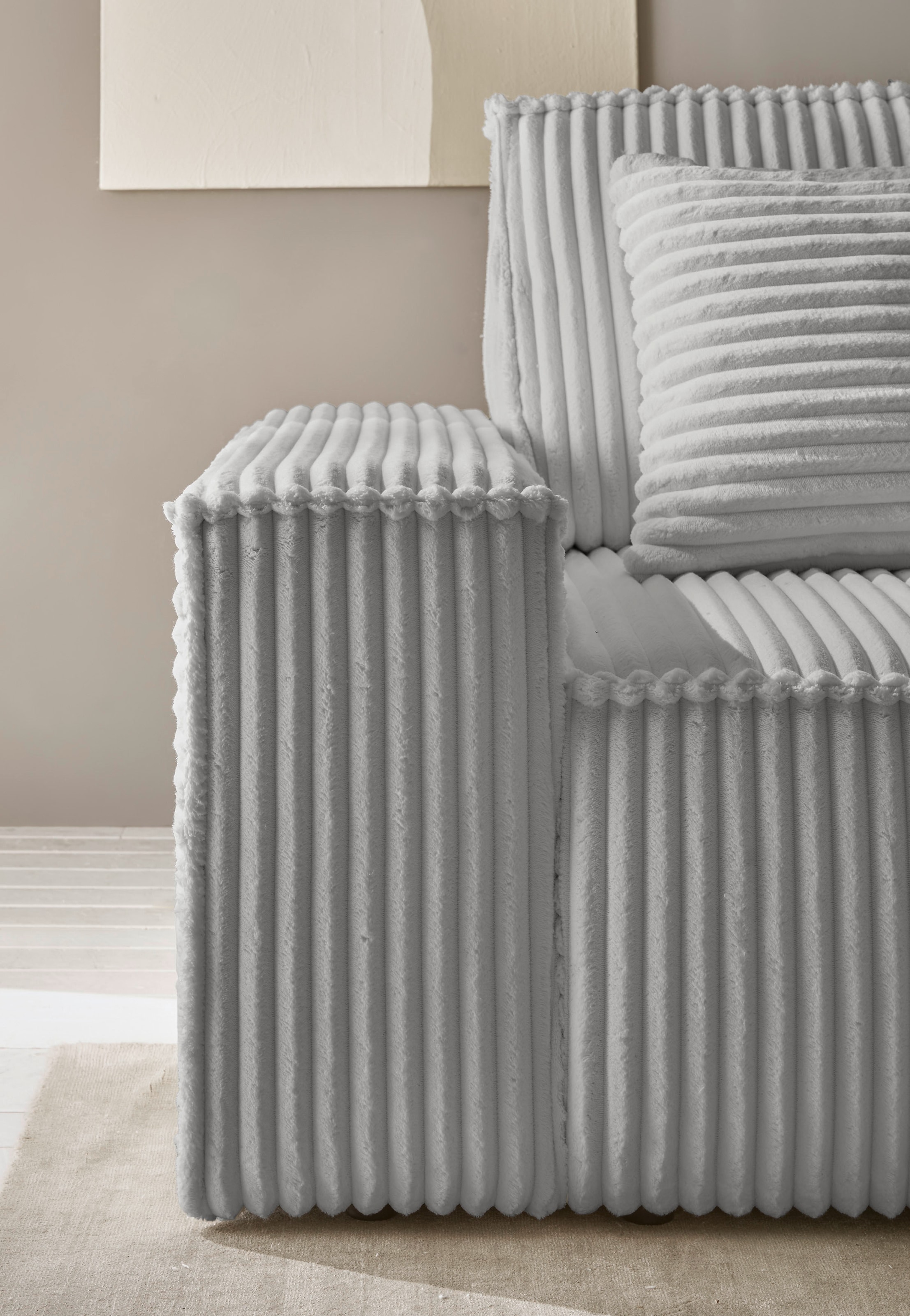 GOODproduct Ecksofa »FINNLEY, L-Form 257 cm, Schlafsofa« mit Bettkasten, in Bouclé, Struktur fein und Mega Cord