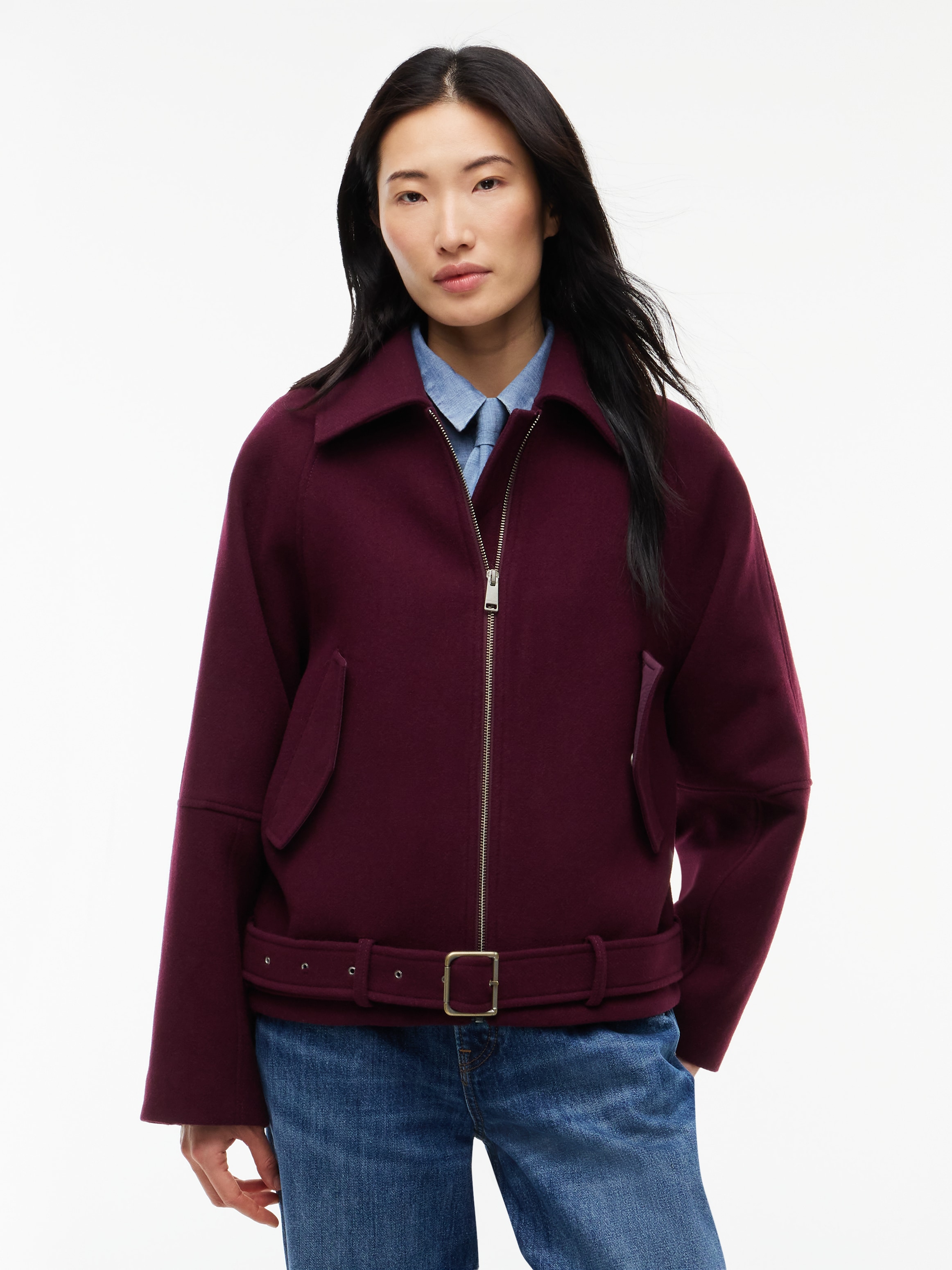 Tommy Jeans Veste courte »TJW ZIP THRU WOOL JACKET« mélange de matériaux, avec laine
