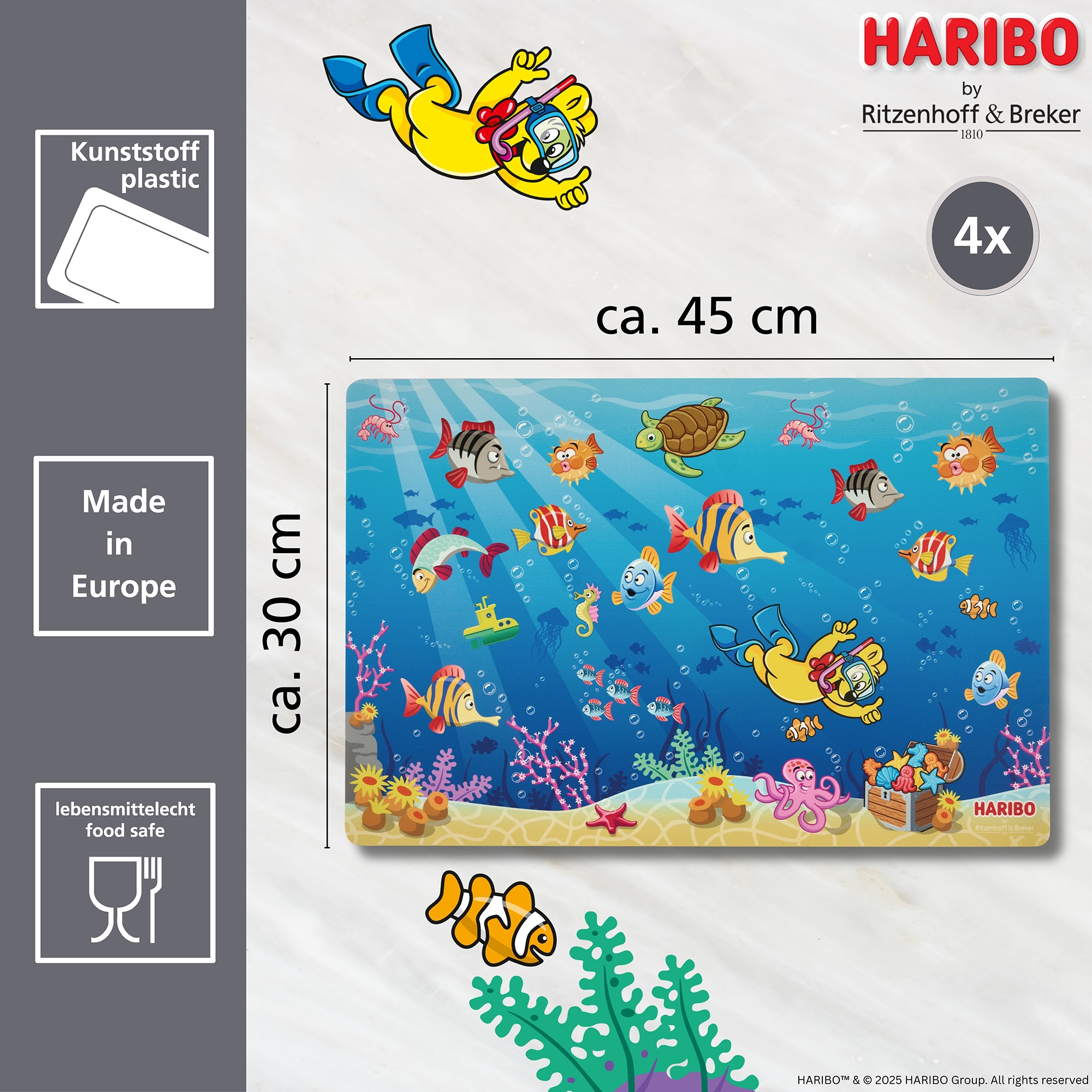 Ritzenhoff & Breker Set de table »HARIBO Seaworld, 4-teilig, 45 x 30 cm« rutschfest und abwischbar