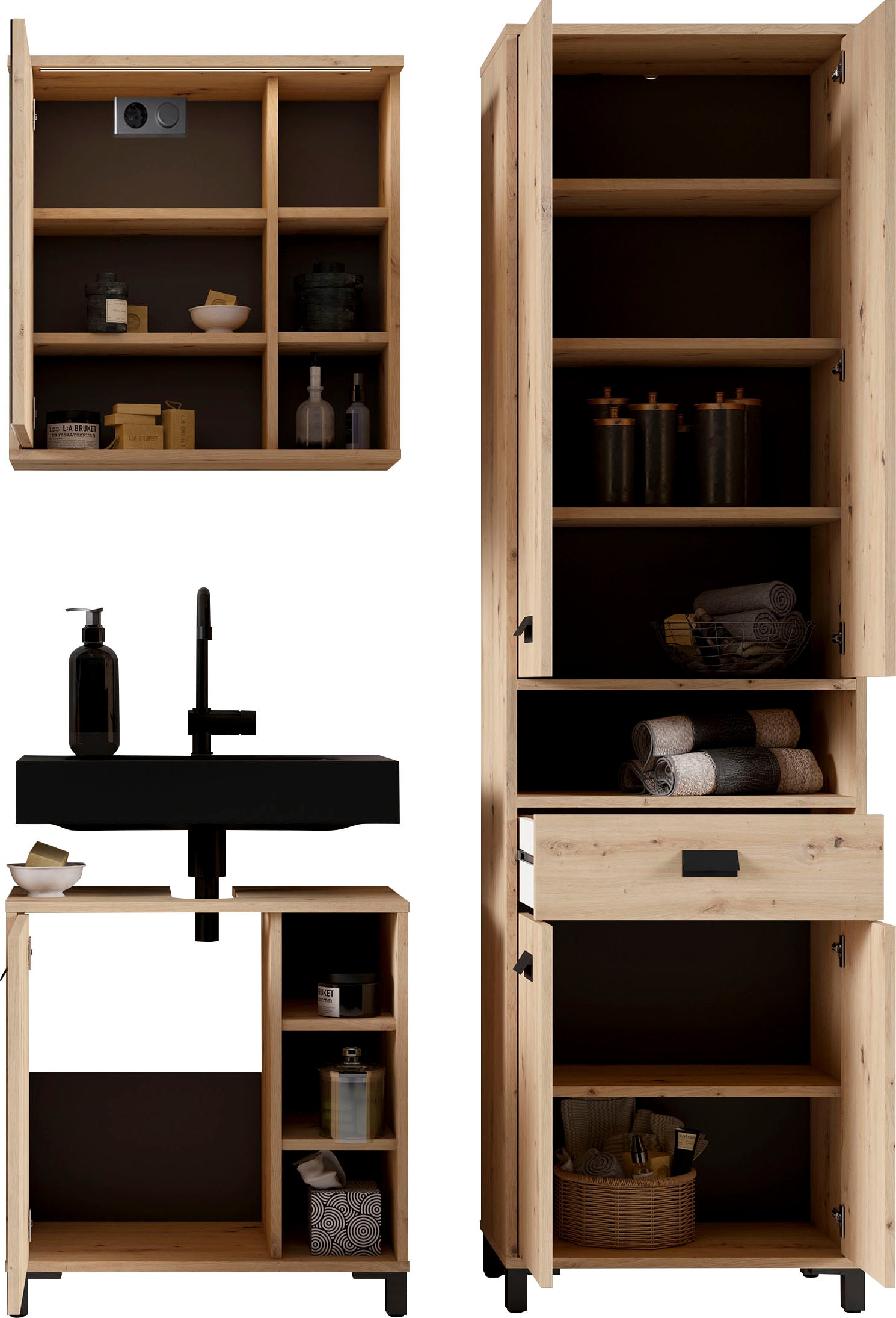byLIVING Armoire sous lavabo »Wellness« 1 cuis tlg. 60cm Waschbeckenunterschrank mit Metallgriff und viel Stauraum.