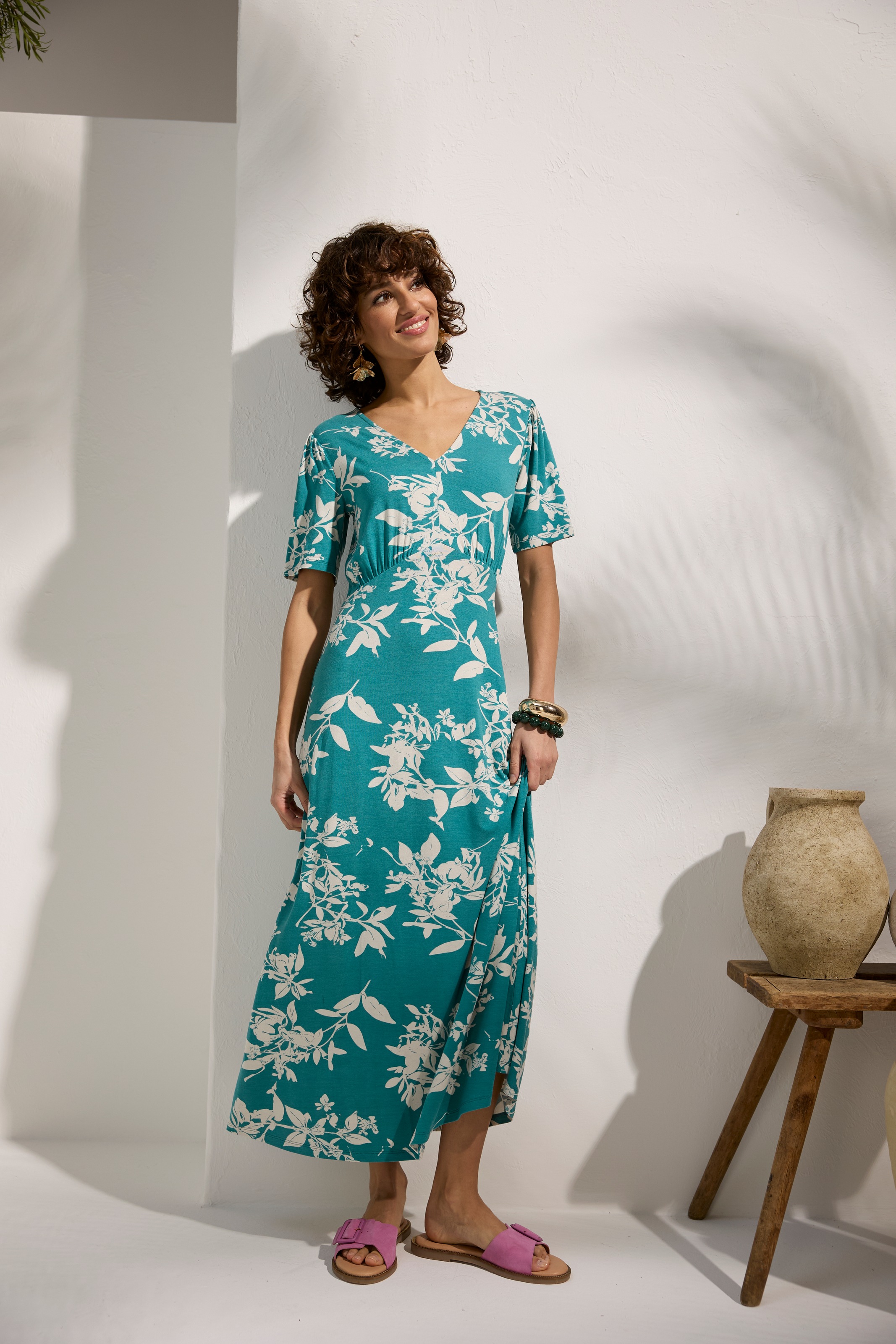 Laura Scott Robe midi in floralem Druck, aus Viskose und Elasthan