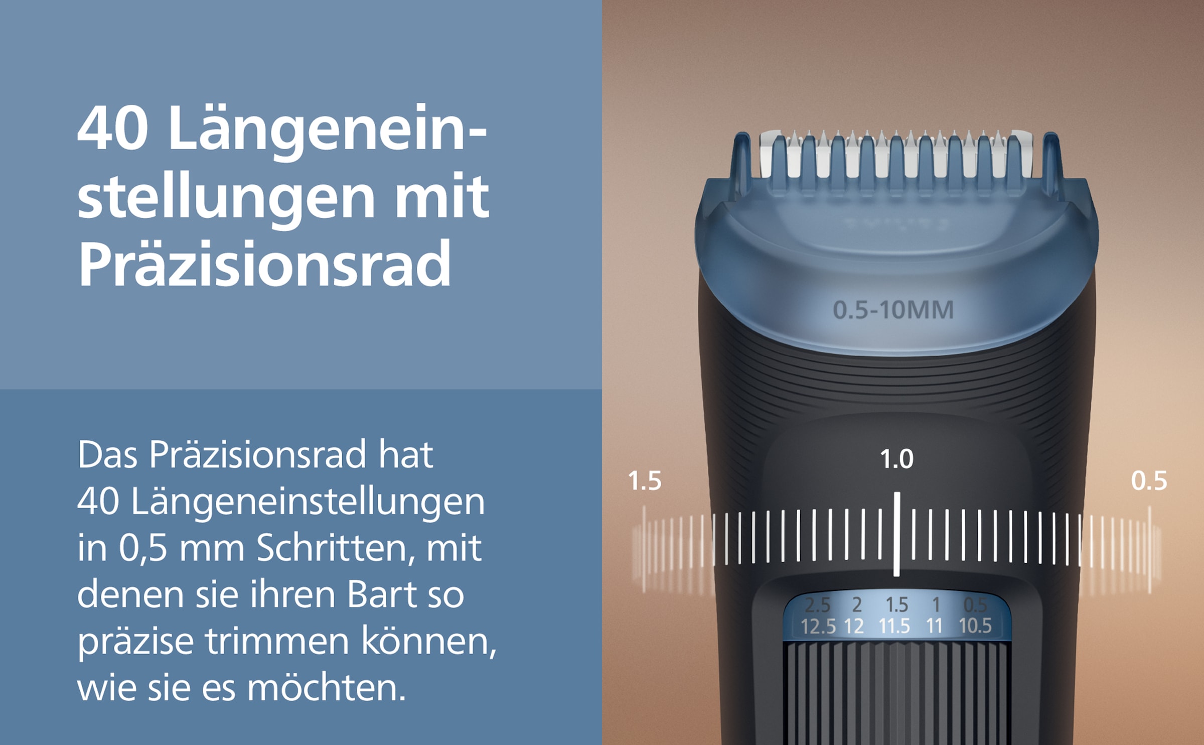 Philips Tondeuse à barbe »Serie 3000 BT3665/15« 2 Aufsätze mit 40 einstellbaren Schnittlängen, inkl. Reinigungsbürste