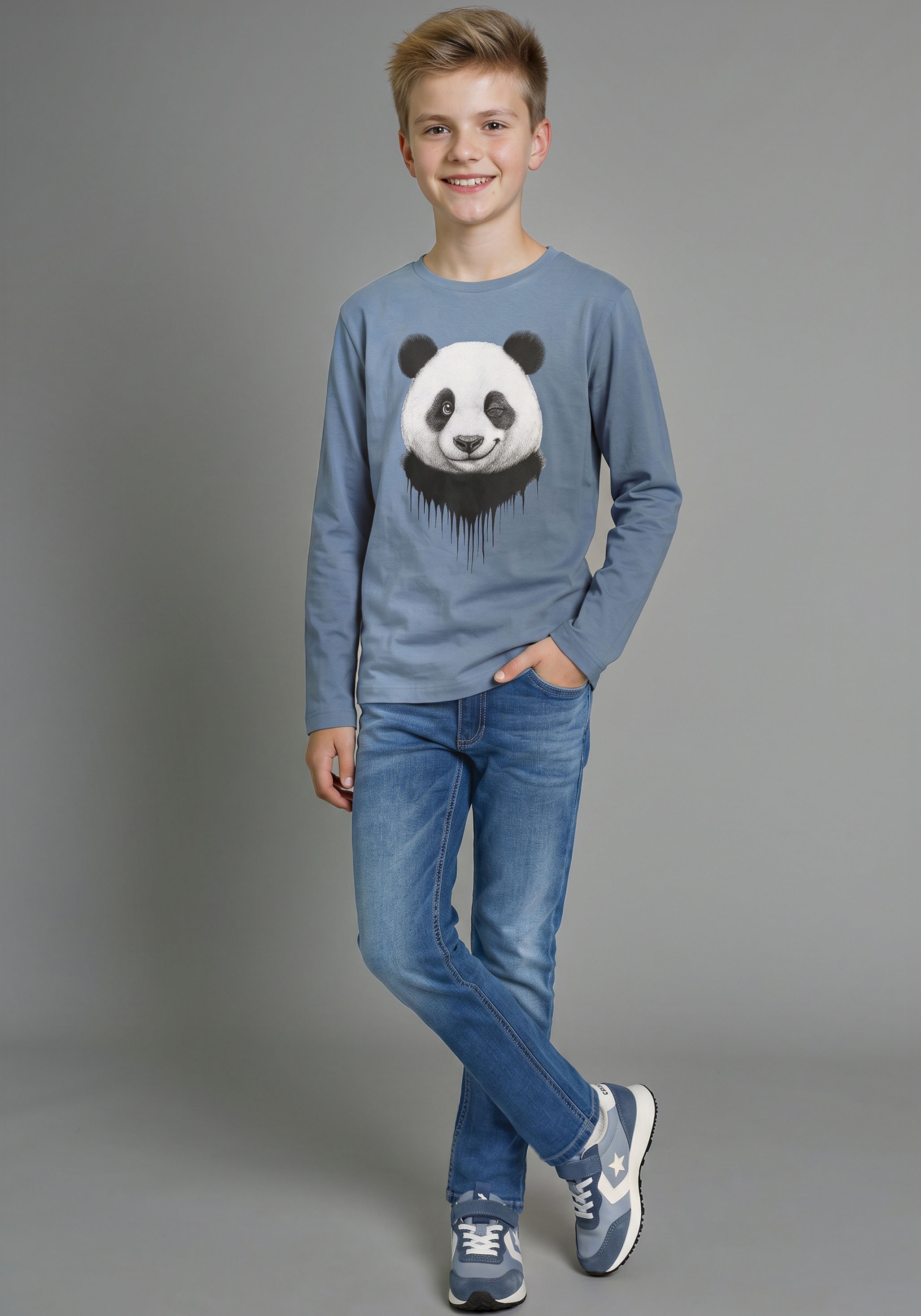 KIDSWORLD Langarmshirt »Shirt mit Panda-Print« Shirt mit coolem Print, langärmlig, Basic-Passform, modischer Stil