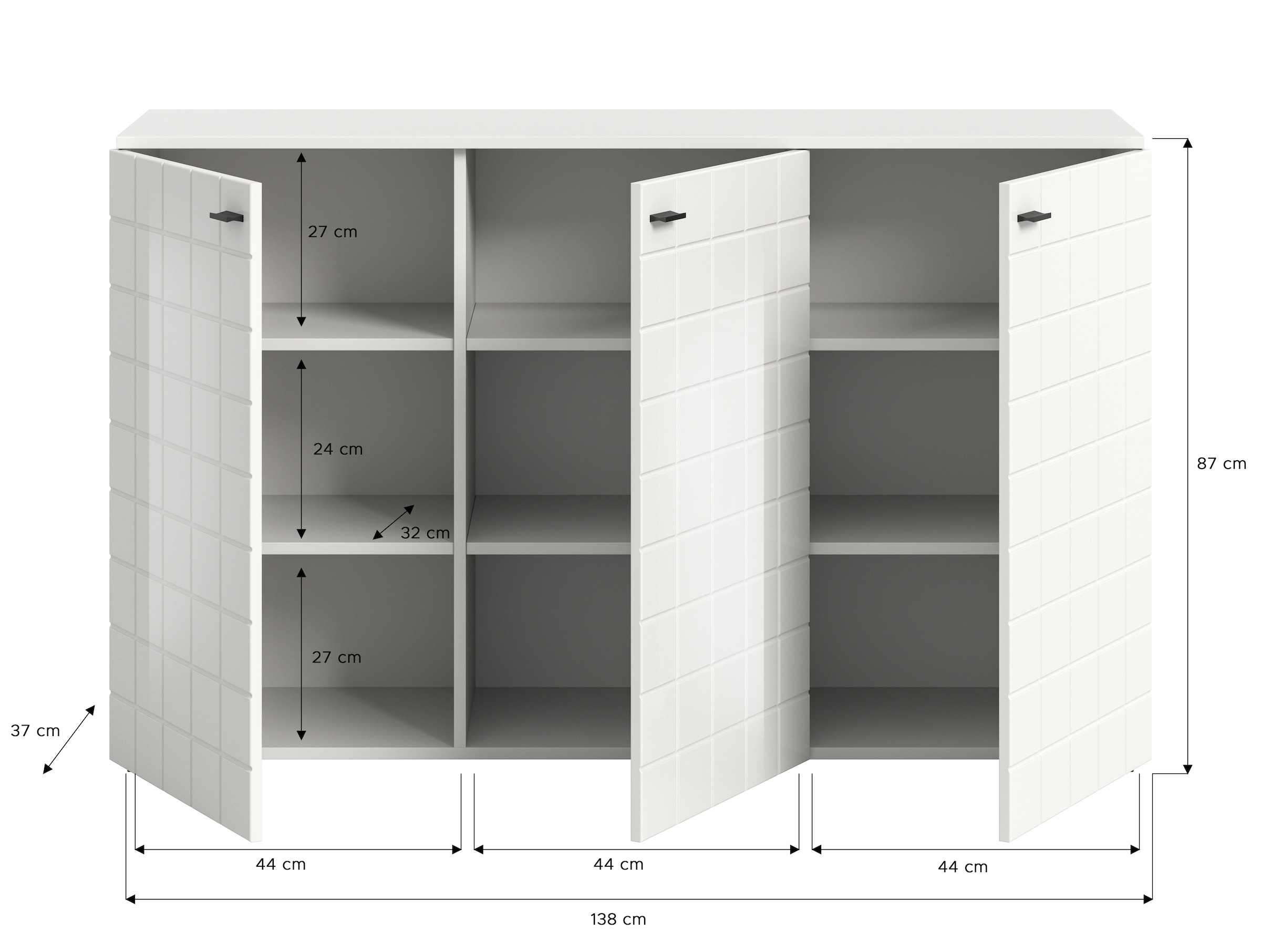 INOSIGN Sideboard »Gora, Breite 138 cm, gefräste Front in Waffeloptik hochglanz« Kommode, Schrank, Anrichte