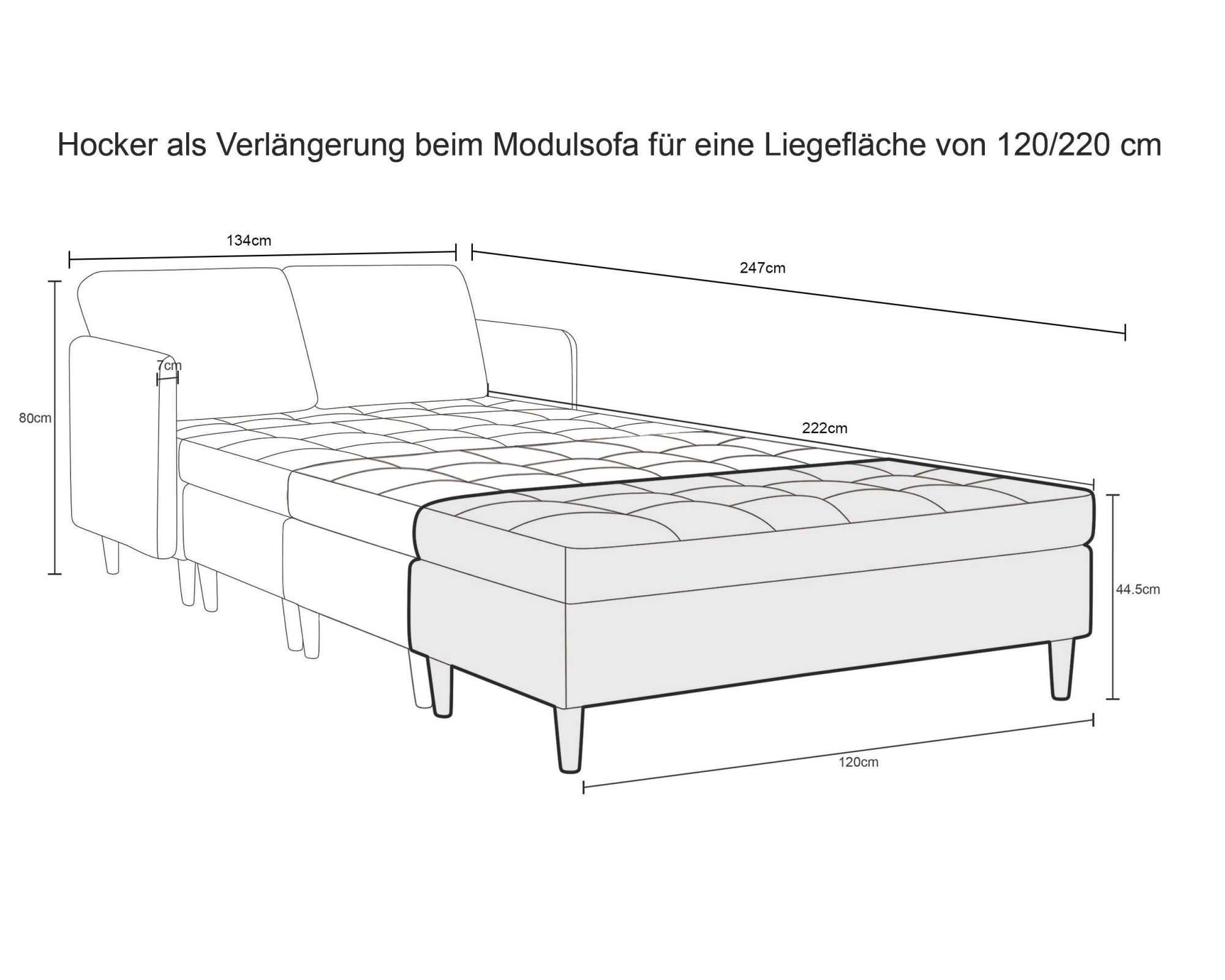 Dorel Home Hocker »LINDHUS, Cord, Modul für die Lindhus-Sofas- Breite 120 cm« verlängert das Sofa zum Schlafsofa, Relaxsofa....