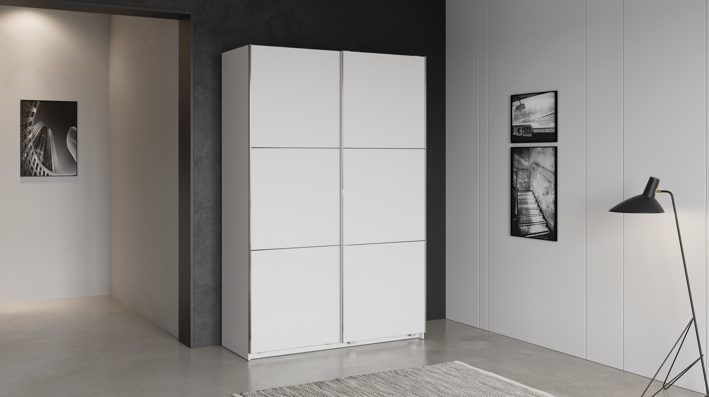 Demeyere GROUP Armoire à portes coulissantes »Alhambra« L/H/P env. 148/224/60 cm,  beaucoup d’espace de rangement, 2 tringles à vêtements en acier, nombreuses surfaces de rangement