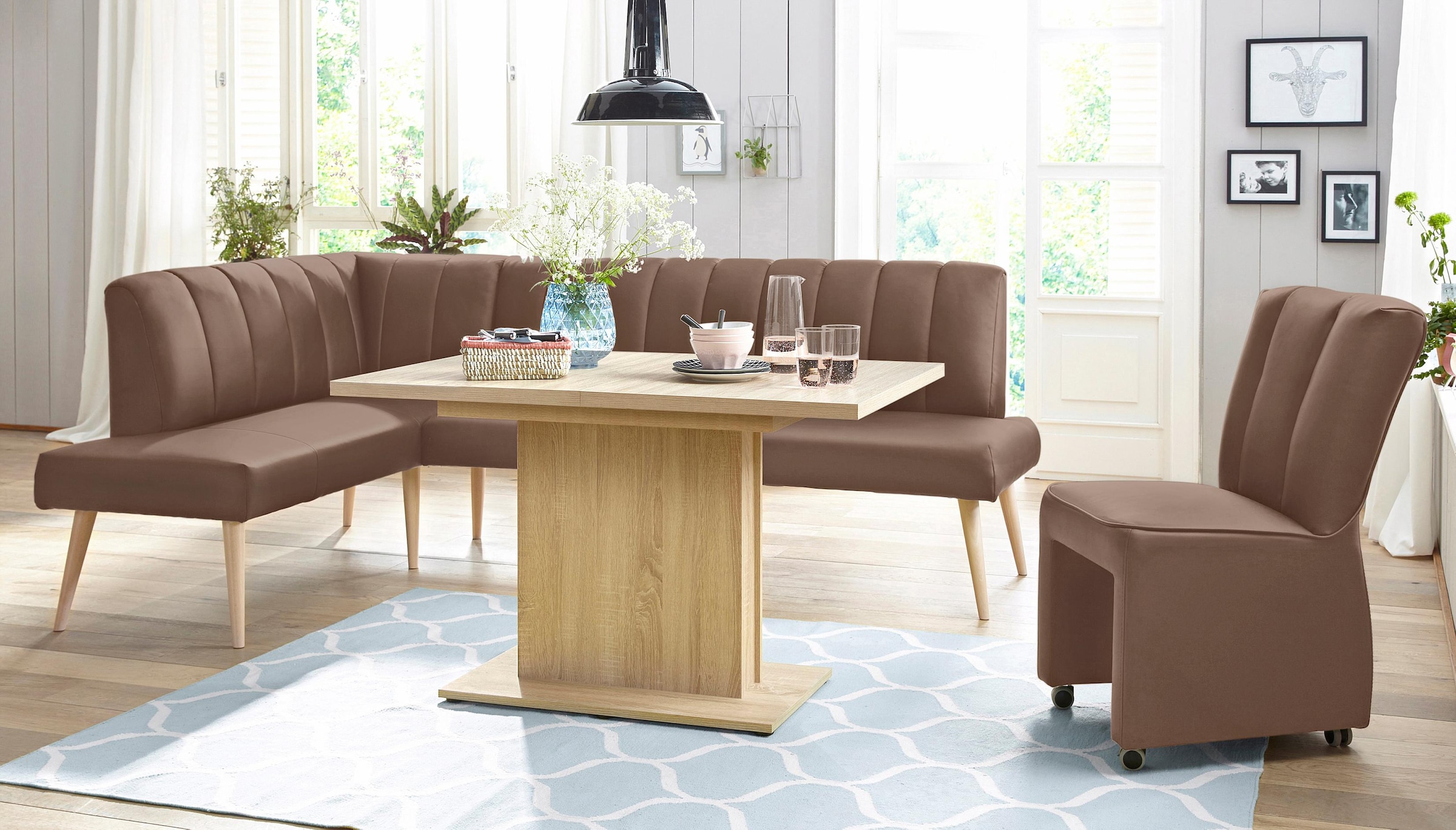 exxpo - sofa fashion Banc d'angle »Costa, moderne Rückensteppung, bequem und elegant, hoher Holzfuss« hochwertig verarbeitet, Frei im Raum stellbar