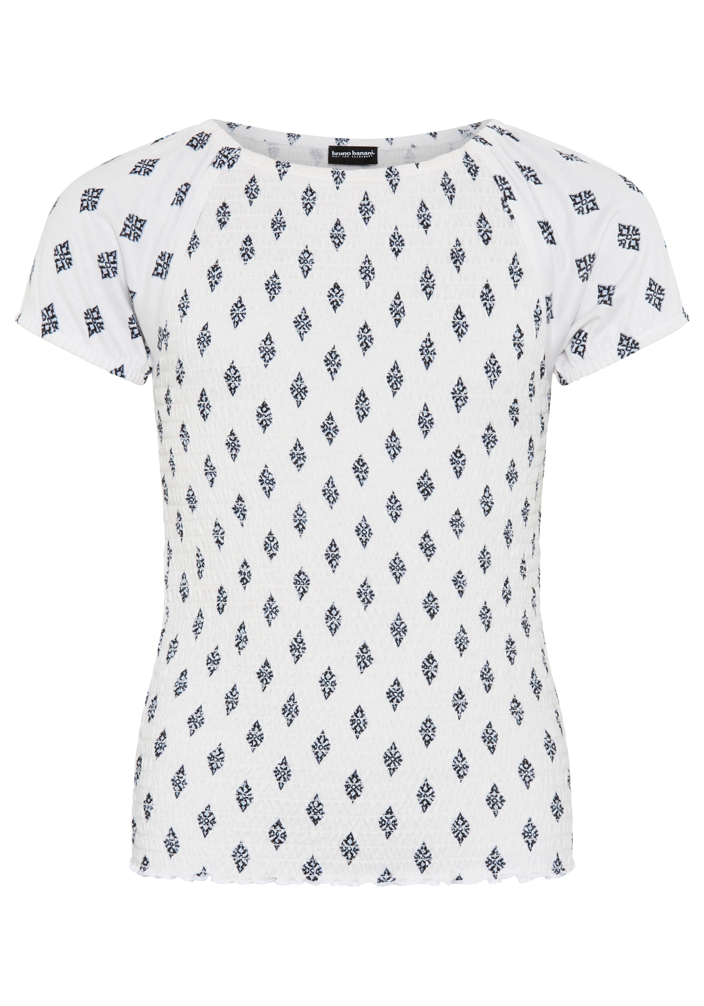 Bruno Banani T-shirt »Allover gemustertes Shirt, Smoke Carmenshirt für Mädchen« modischer Stil, Kurzarm, mit Carmenausschnitt, Allover-Druck