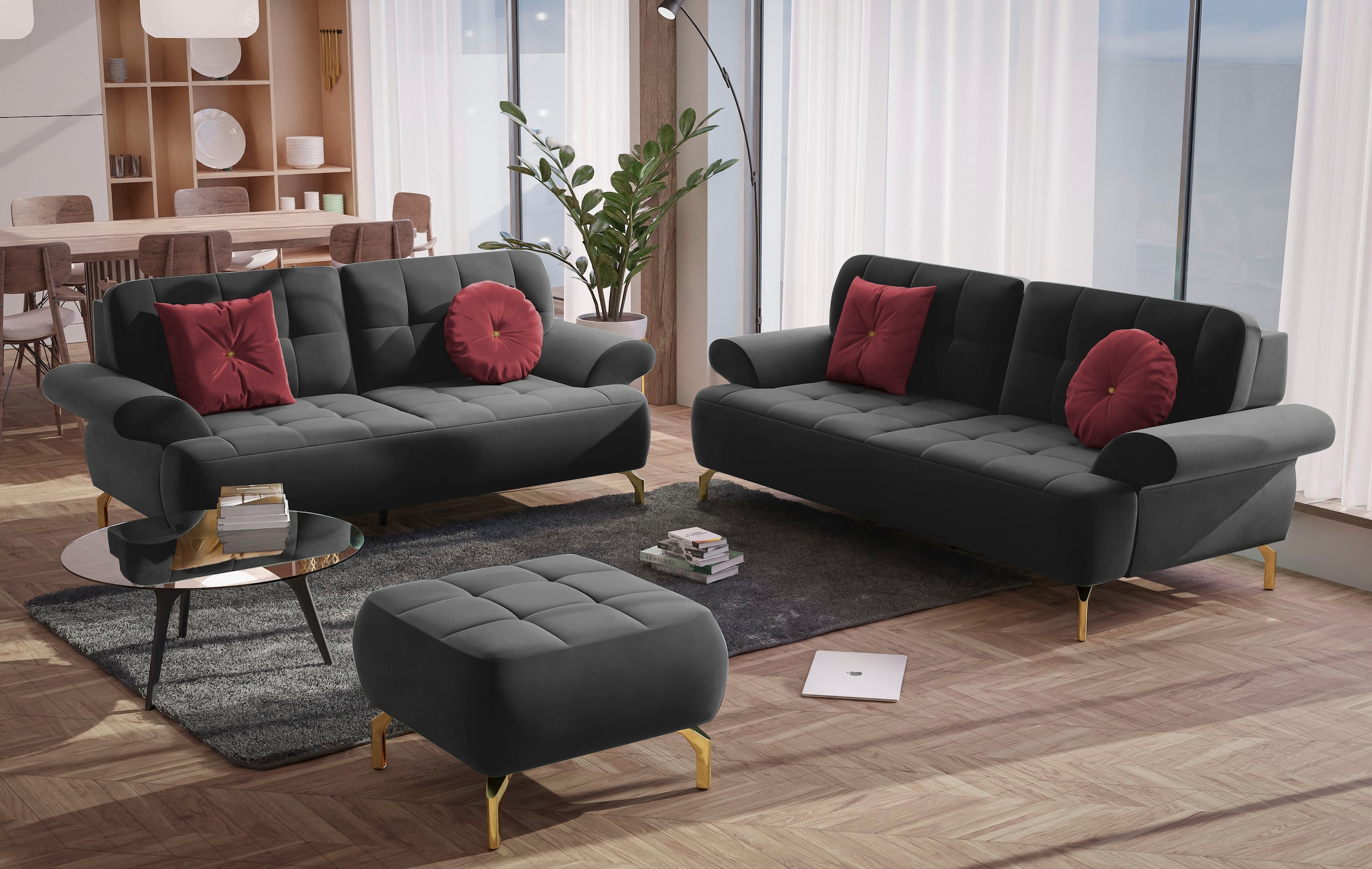 sit&more 2-Sitzer »Orient 1« inkl. 2 Zierkissen mit Strass-Stein, goldfarbene Metallfüsse