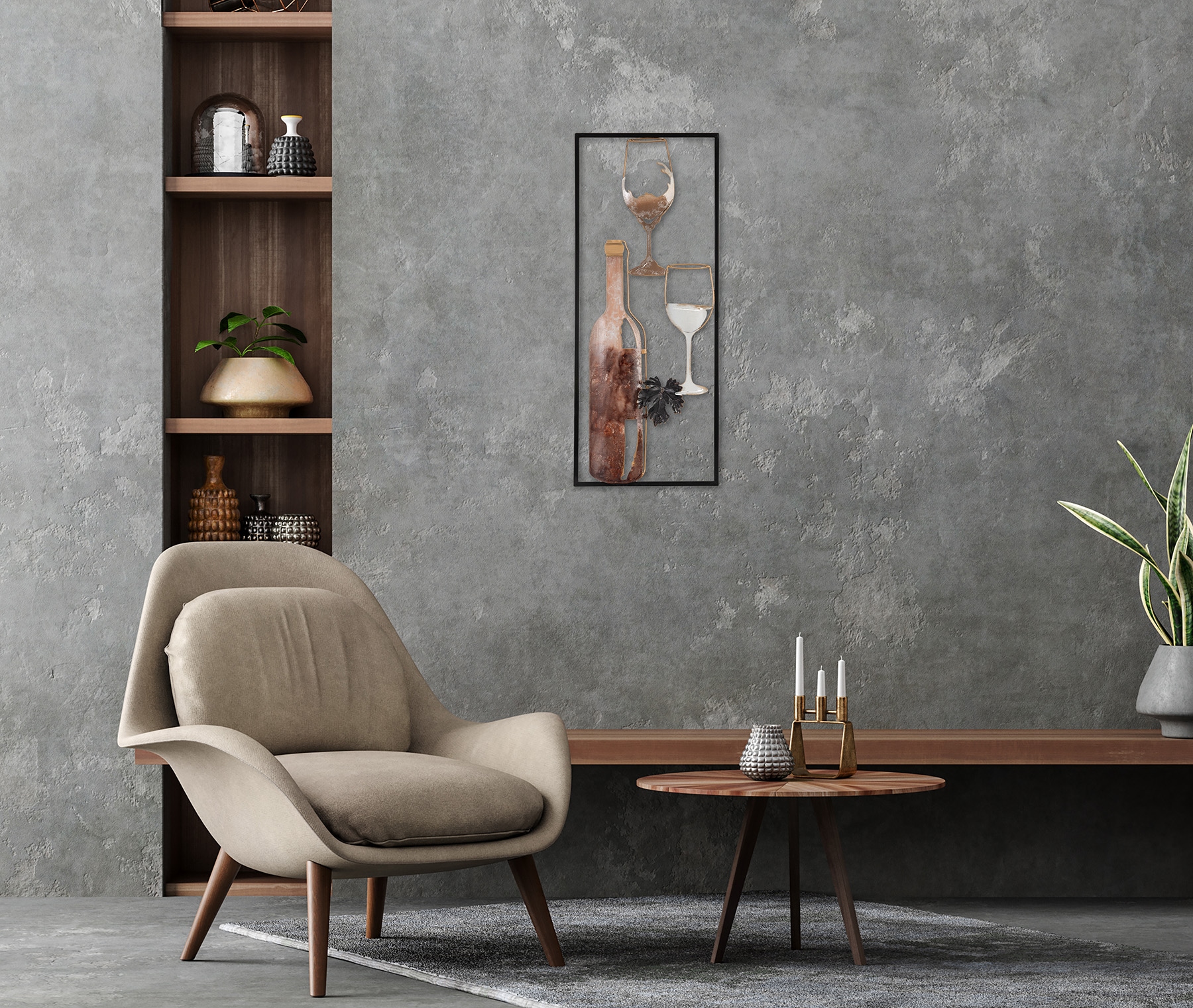 Bönninghoff Tableau métallique »WEINFLASCHE UND WEINGLÄSER 25x61 cm – Deko modern« Boissons | Images de vin | Vin Décoration murale