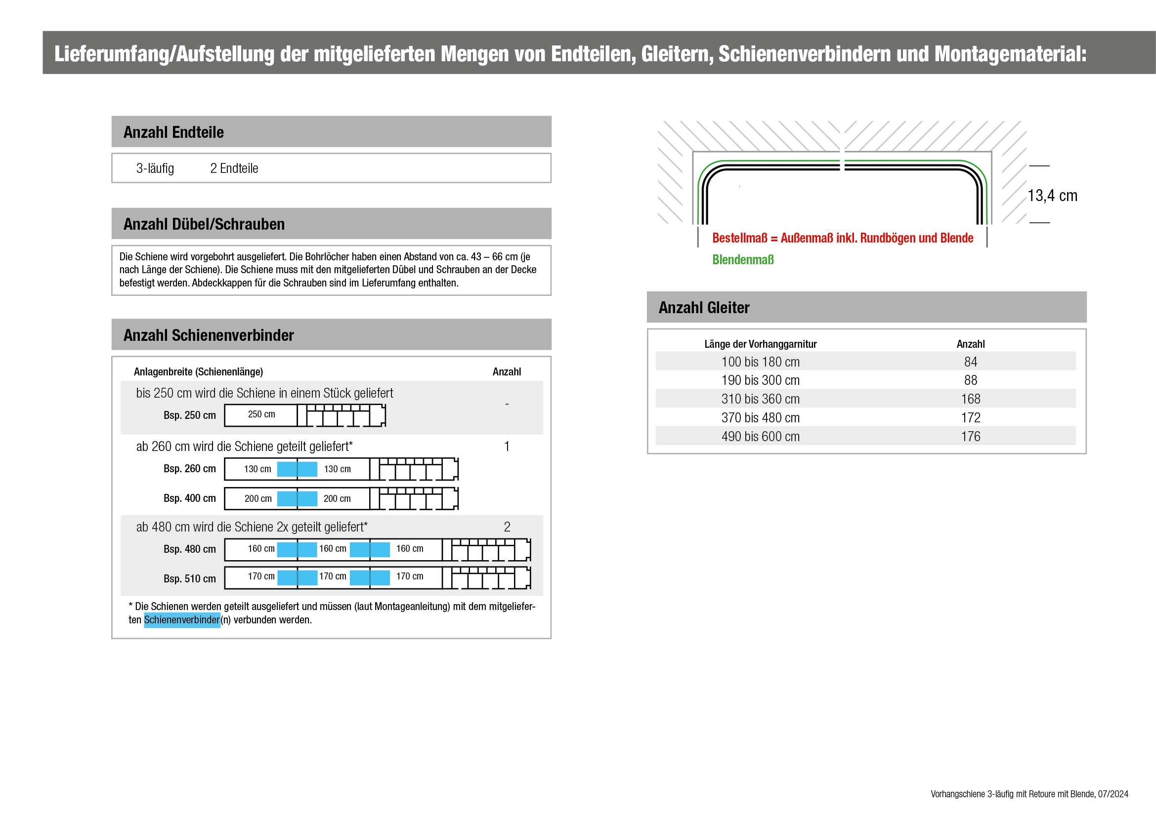 GARESA Système de rails »Kunststoffschiene mit Blende« 3 course-läufig Wunschmasslänge seitlich mit 2 Rundbögen (kein Spalt zwischen Vorhang und Wand!)