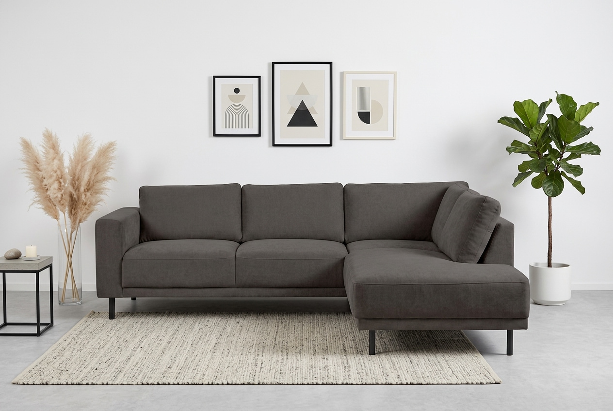 GOODproduct Canapé d'angle »Sveeva, L-Form, B.240 cm, schwarze Metallfüsse« langlebiger Strukturstoff, mit Wellenunterfederung, viele Farben