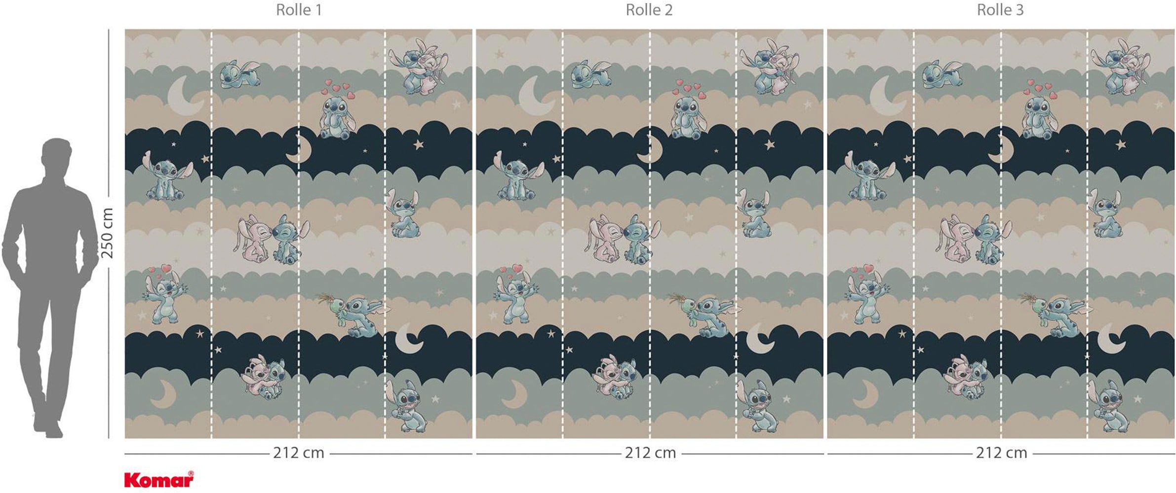 Komar Papier peint intissé »Disney Lilo and Stitch Cozy Clouds« imprimé lisse rouleau de 212 x 250 cm