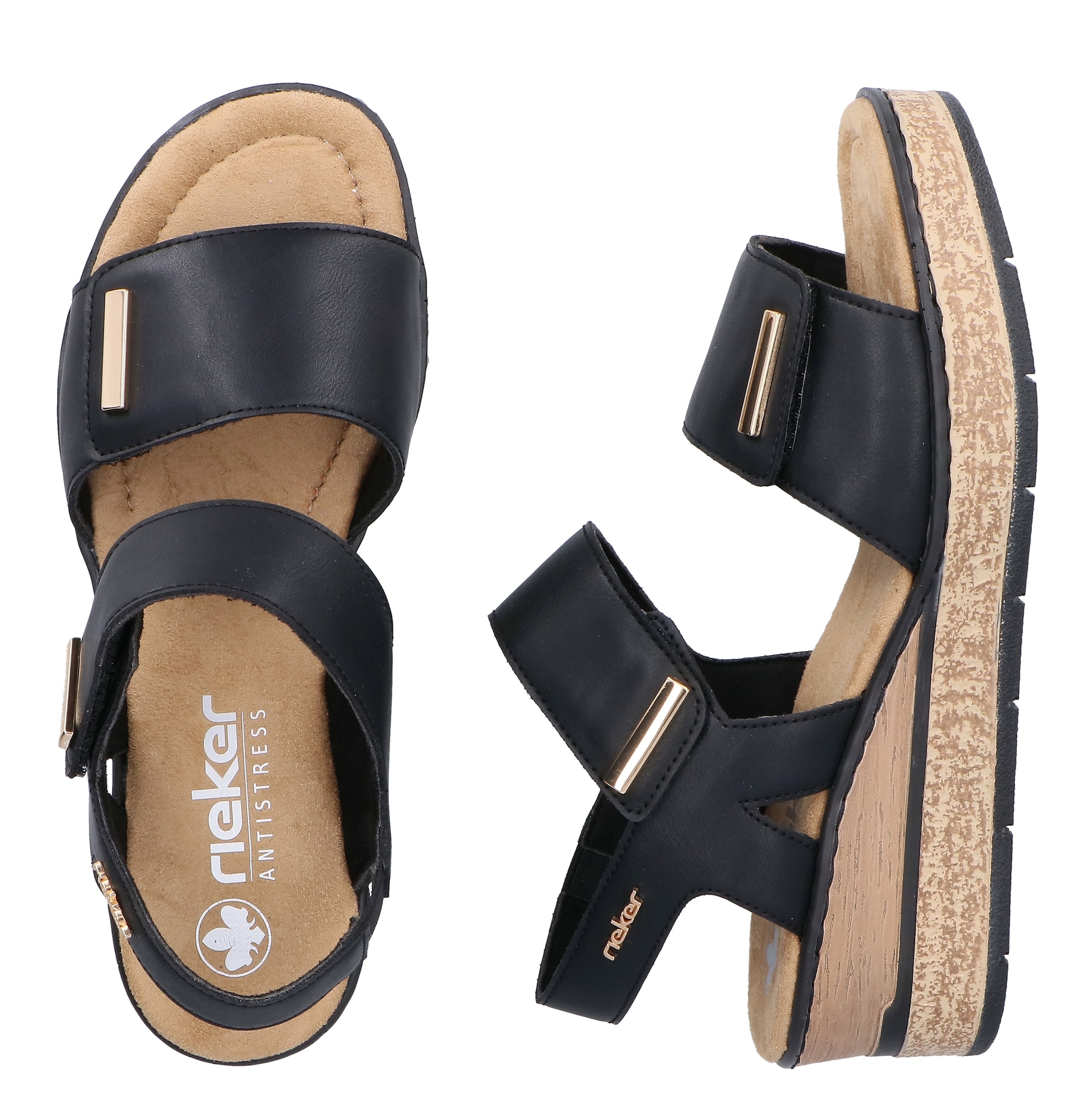 Rieker Sandales compensées  Chaussure à scratch, chaussure d'été, sandale plateforme avec éléments décoratifs