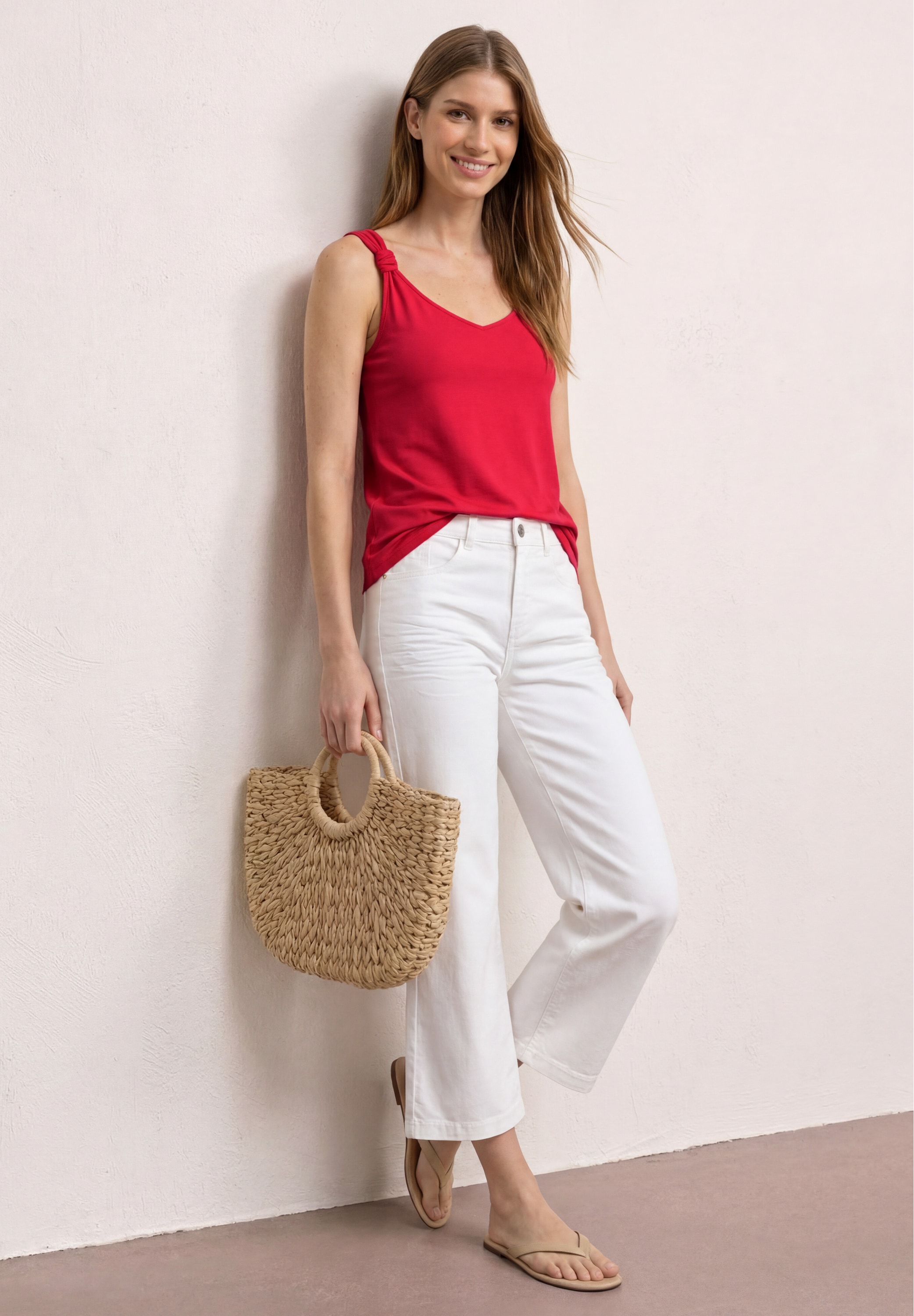 STREET ONE Shirttop Sommertop mit V-Neck und Knotendetail
