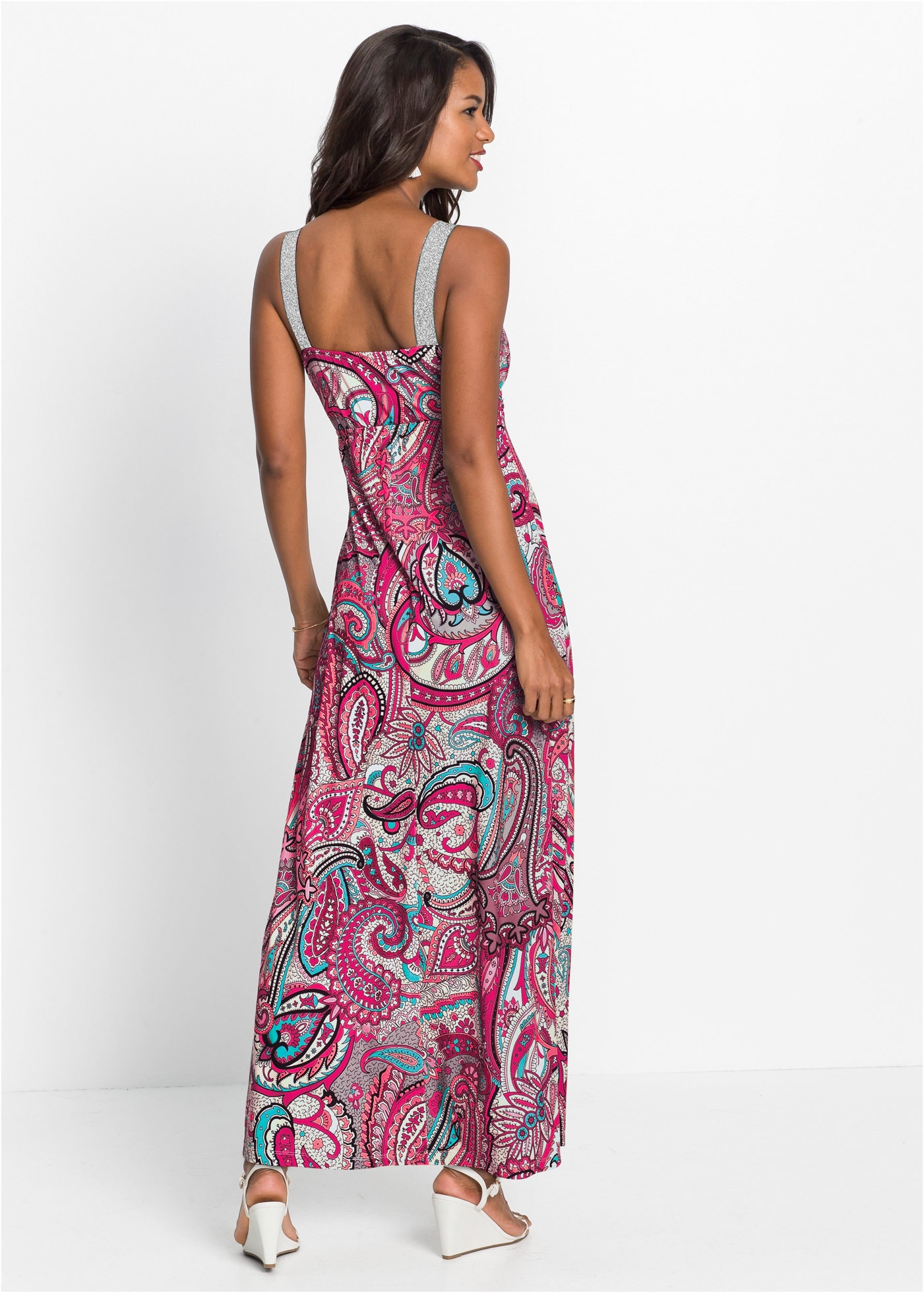 bonprix Maxikleid »Maxikleid mit Applikationen« ohne Ärmel, elastisches Material, schmale Passform