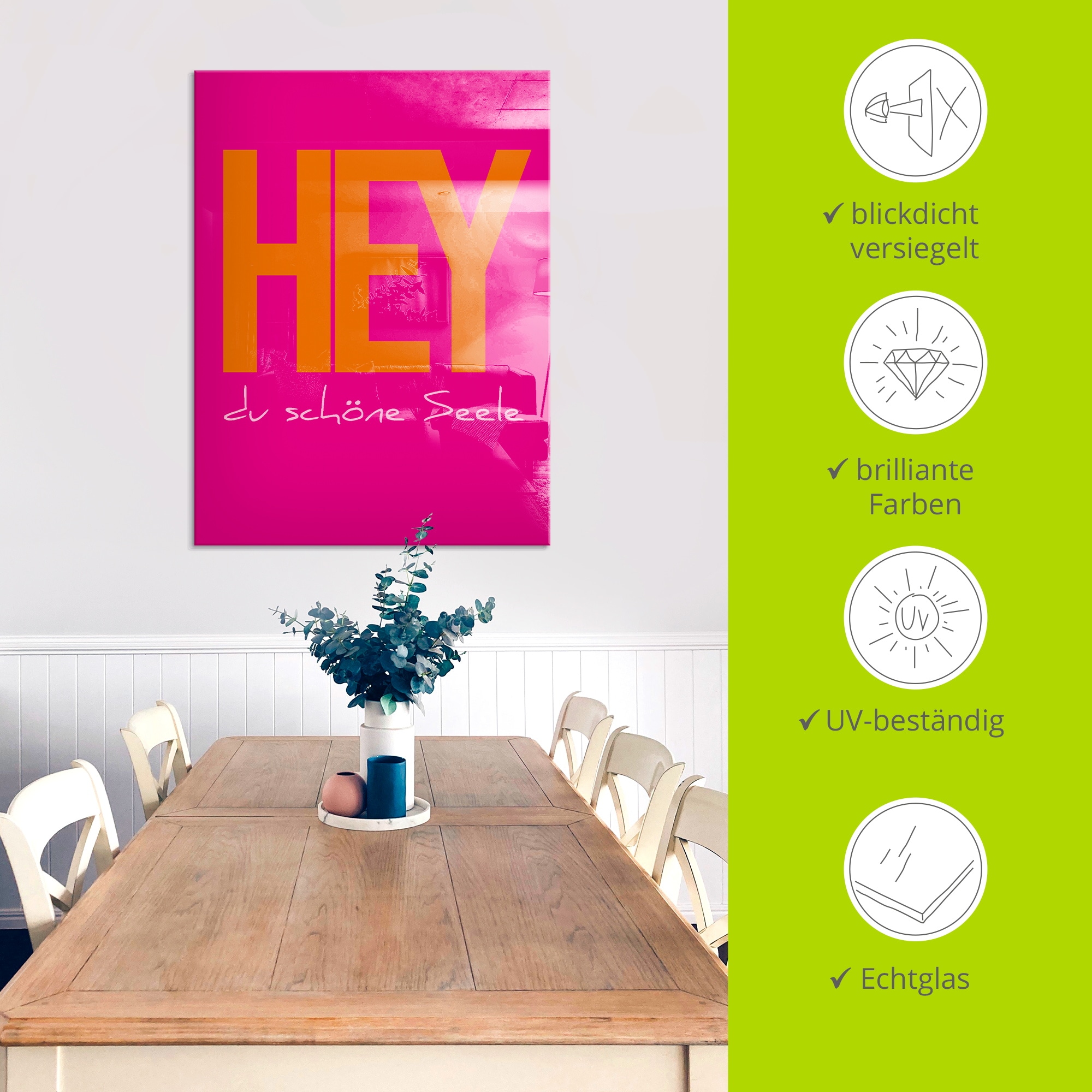 Artland Tableau en verre »Hey du schöne Seele« 1 cuis tlg. in verschiedenen Grössen