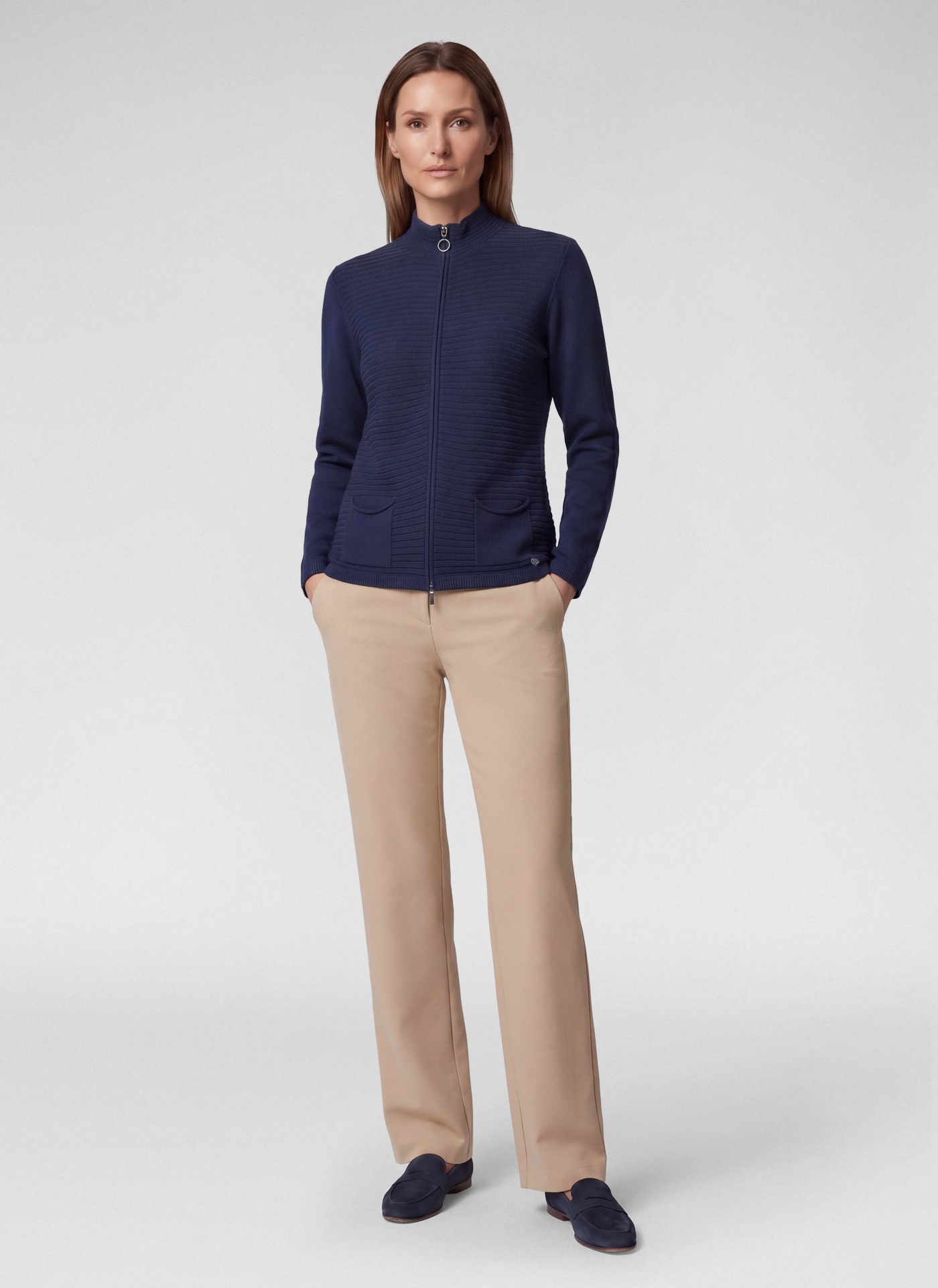 Rabe Veste en tricot avec col montant et fermeture éclair