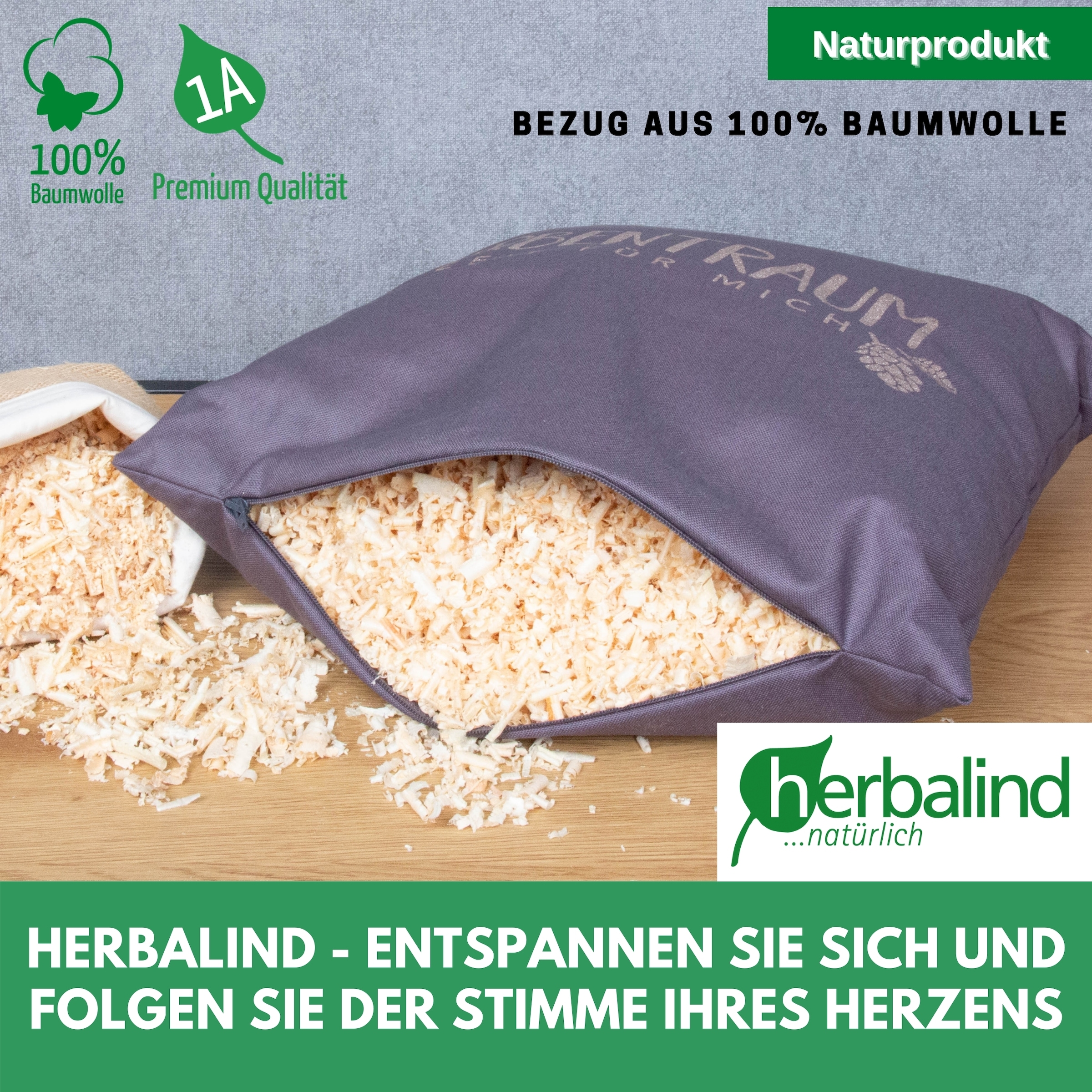 herbalind Oreiller en pin cembro »Zirbentraum in Anthrazit/Roségold 30x20 mit Reissverschluss - Gefüllt« mit hochwertigen Zirbenholzflocken 100% Baumwolle - Made in Germany