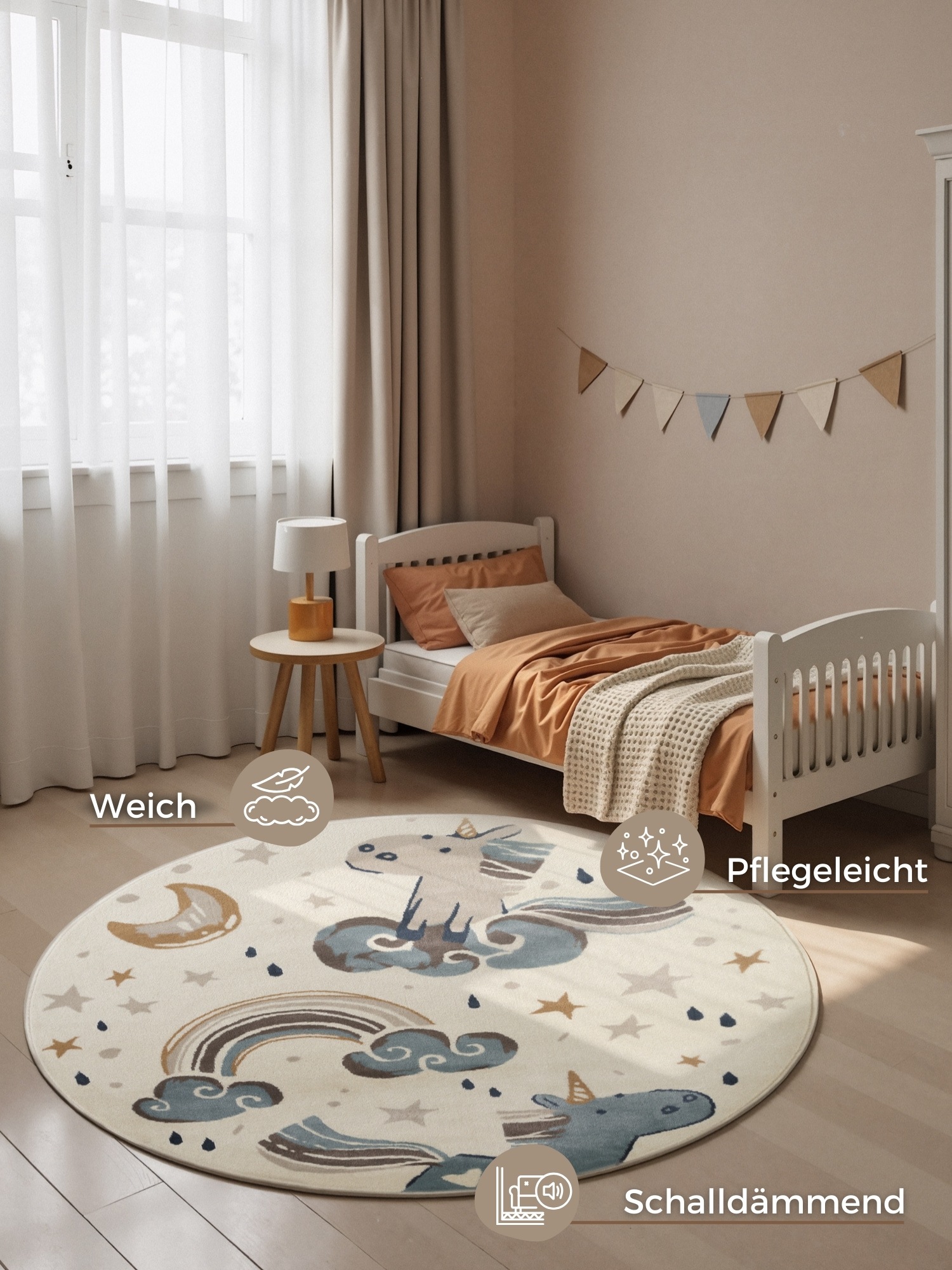 HANSE Home Tapis pour enfants »Einhorn« Rond 10 mm Höhe Pflegeleicht, Weich, Kinderzimmer, Spielteppich, Spielunterlage