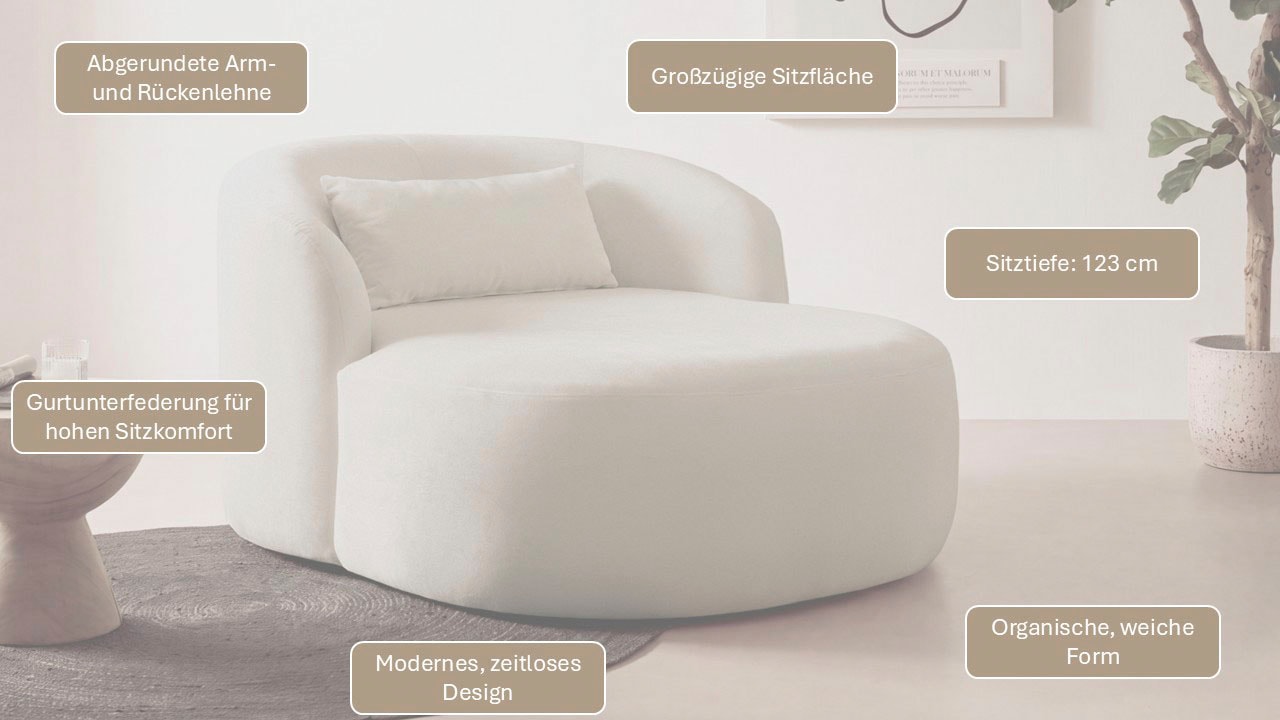 LeGer Home by Lena Gercke Fauteuil XXL »Yllara, moderner Lesesessel, Loveseat mit grosszügiger Sitzfläche« avec dossier courbé en velours ou structure