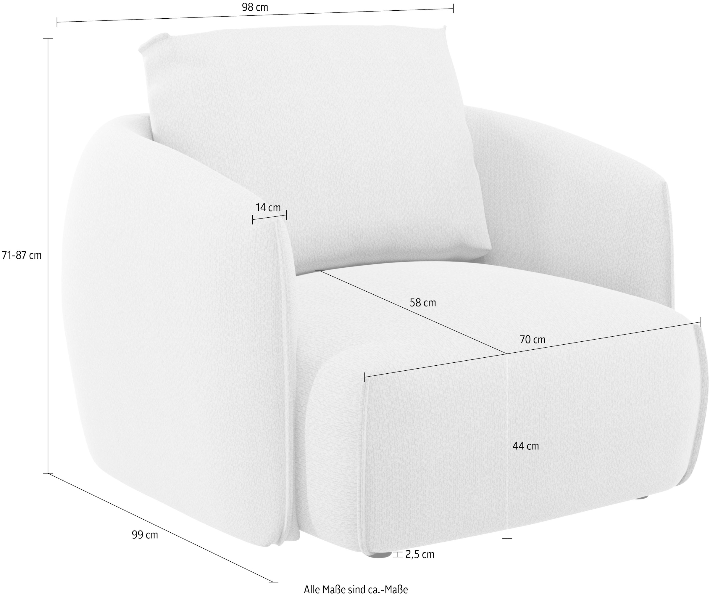 TRENDMANUFAKTUR Fauteuil »Shawn, Loungesessel, Designsessel, elegant geschwungen Armlehnen« forme organique, confortable, avec revêtement de qualité