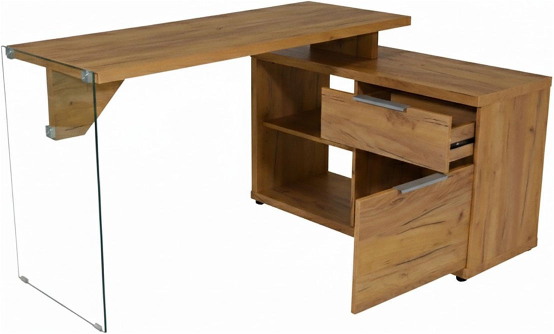 Jahnke Bureau d'angle »LUX C 135 E« bureau d'angle, montage réversible, verre, 1 tiroir et 2 compartiments