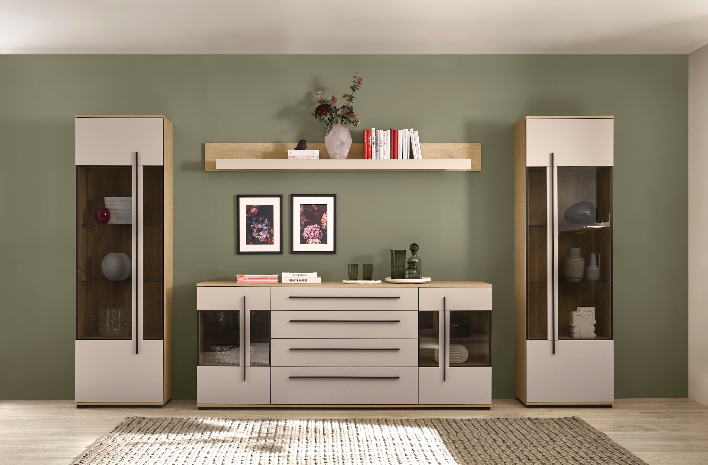 Home affaire Wohnwand »Cantara, Anbauwand, Wohnzimmer-Set, in Eiche Evoke, Weiss oder Kaschmir« Set, 