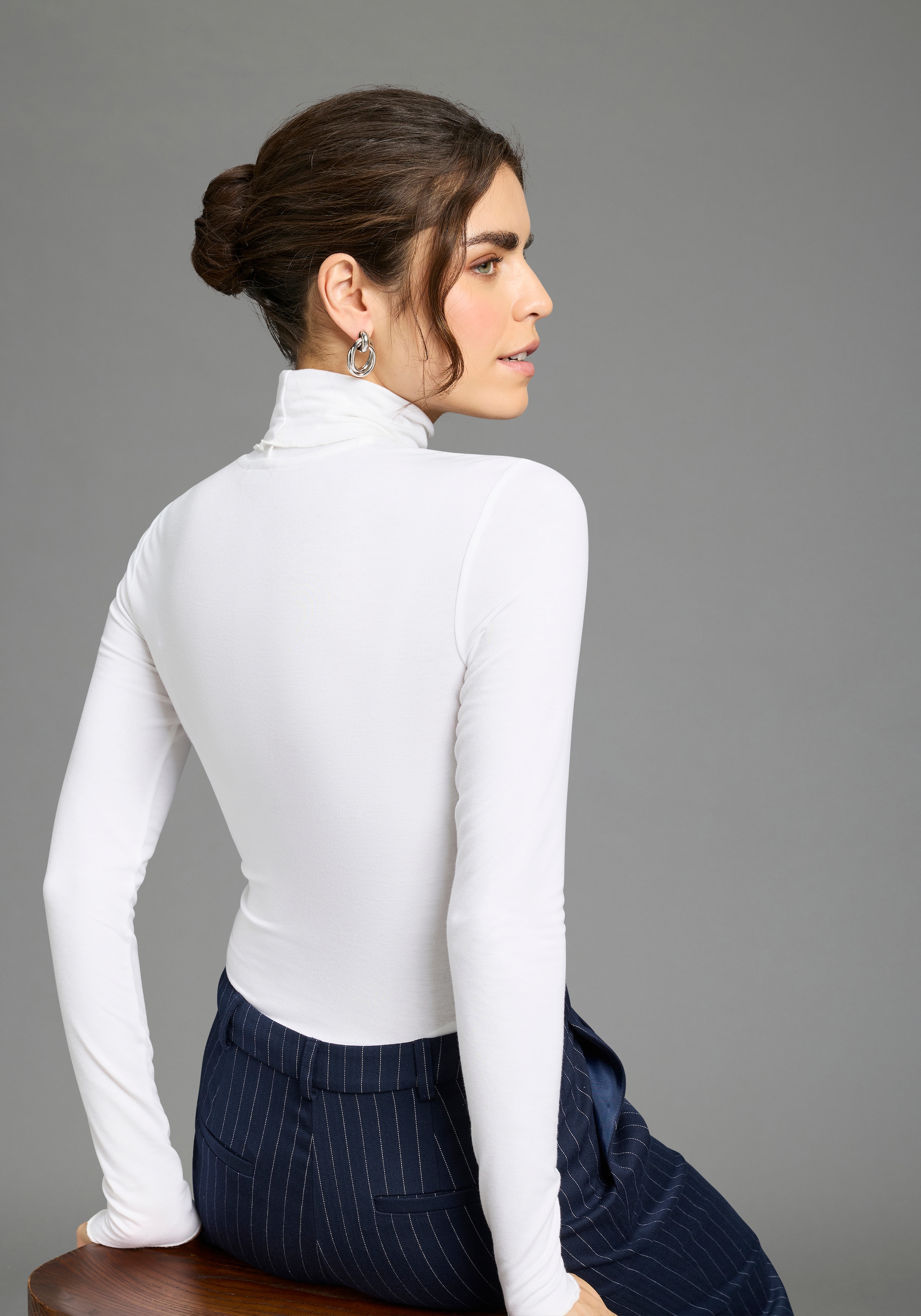 Flashlights T-shirt à manches longues mit Rollkragen, elastischer Jersey, Babylock Saum